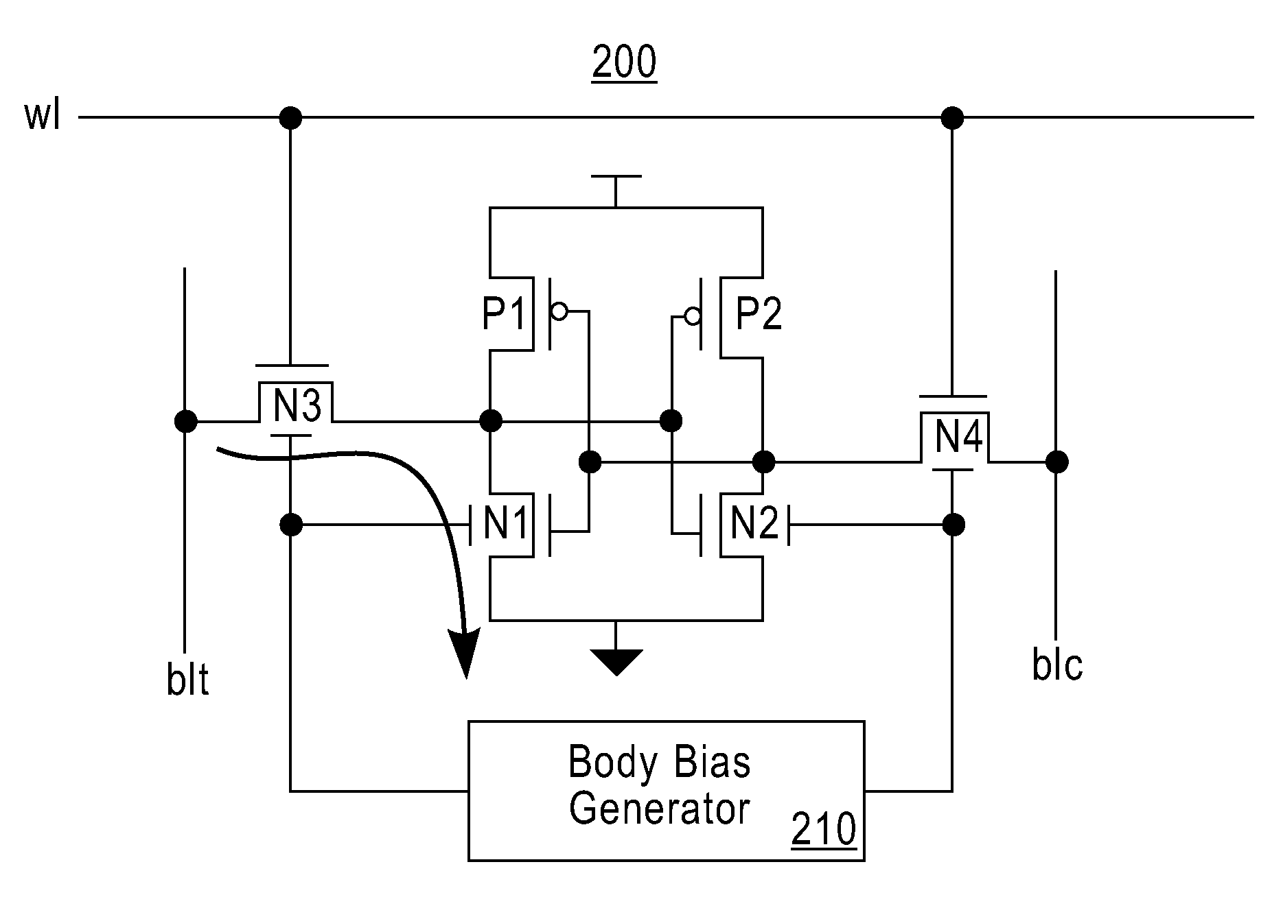 Semiconductor device including back-gated transistors and method of fabricating the device