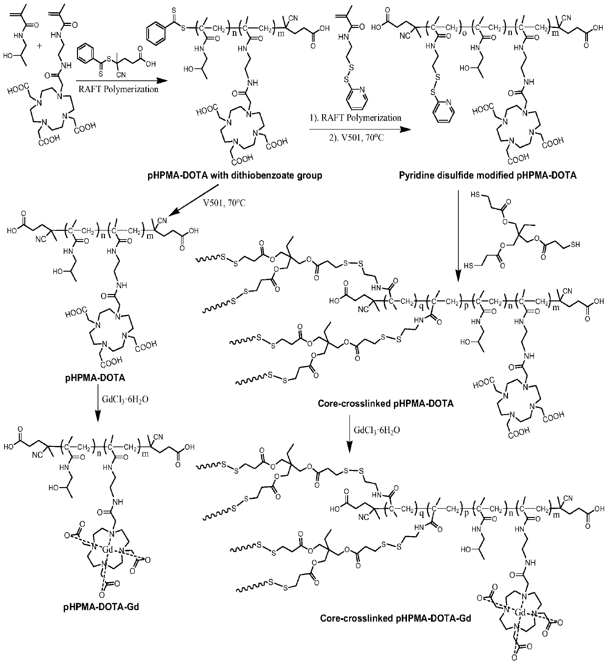 A kind of biodegradable core cross-linked gadolinium complex-containing polymer and its preparation method and use