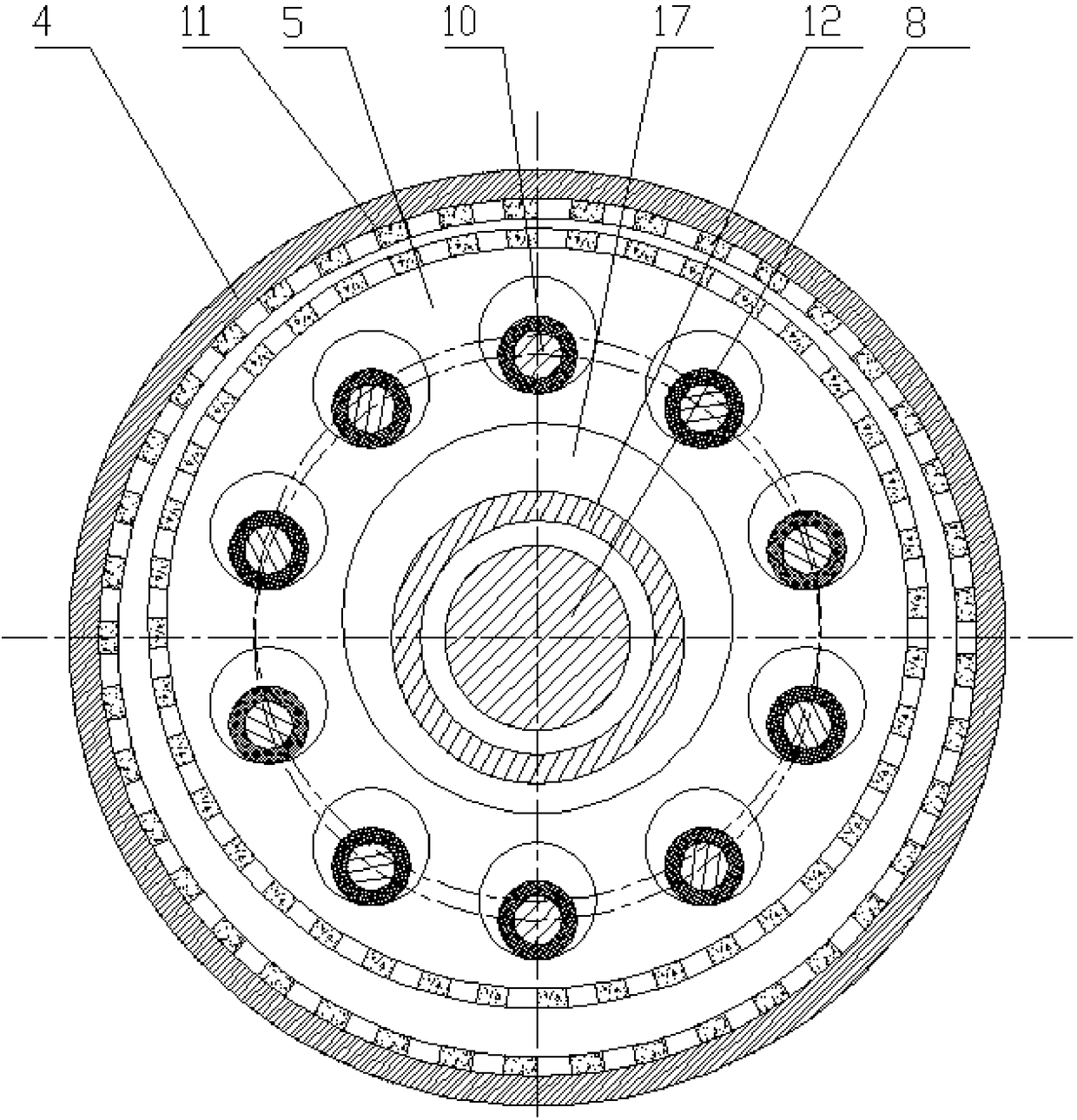 Coaxial two-terminal output integrated permanent magnet transmission device