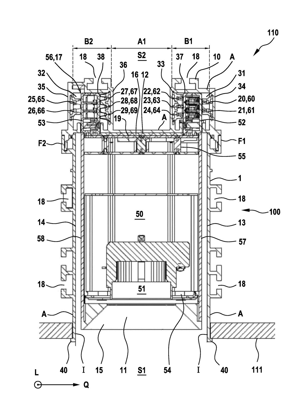 Busbar, consumer unit, use of such a consumer unit, power transmission device and building element