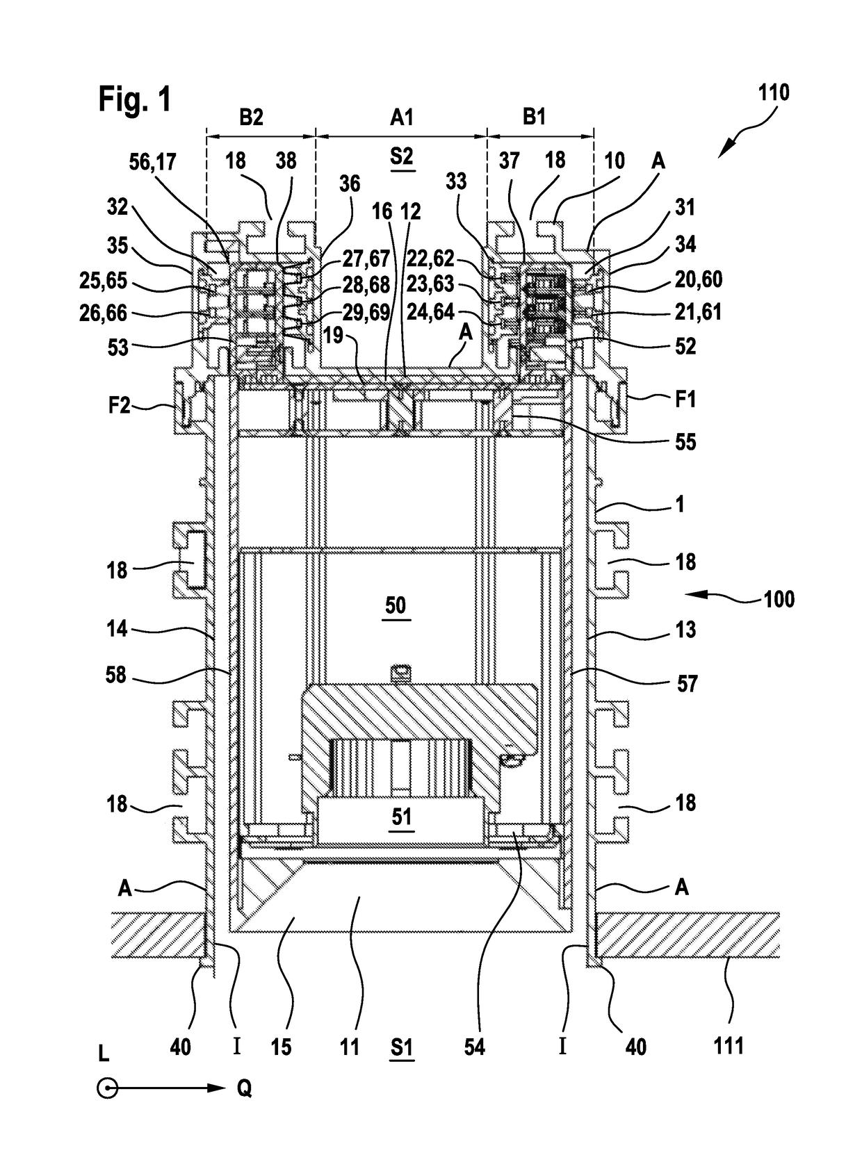 Busbar, consumer unit, use of such a consumer unit, power transmission device and building element