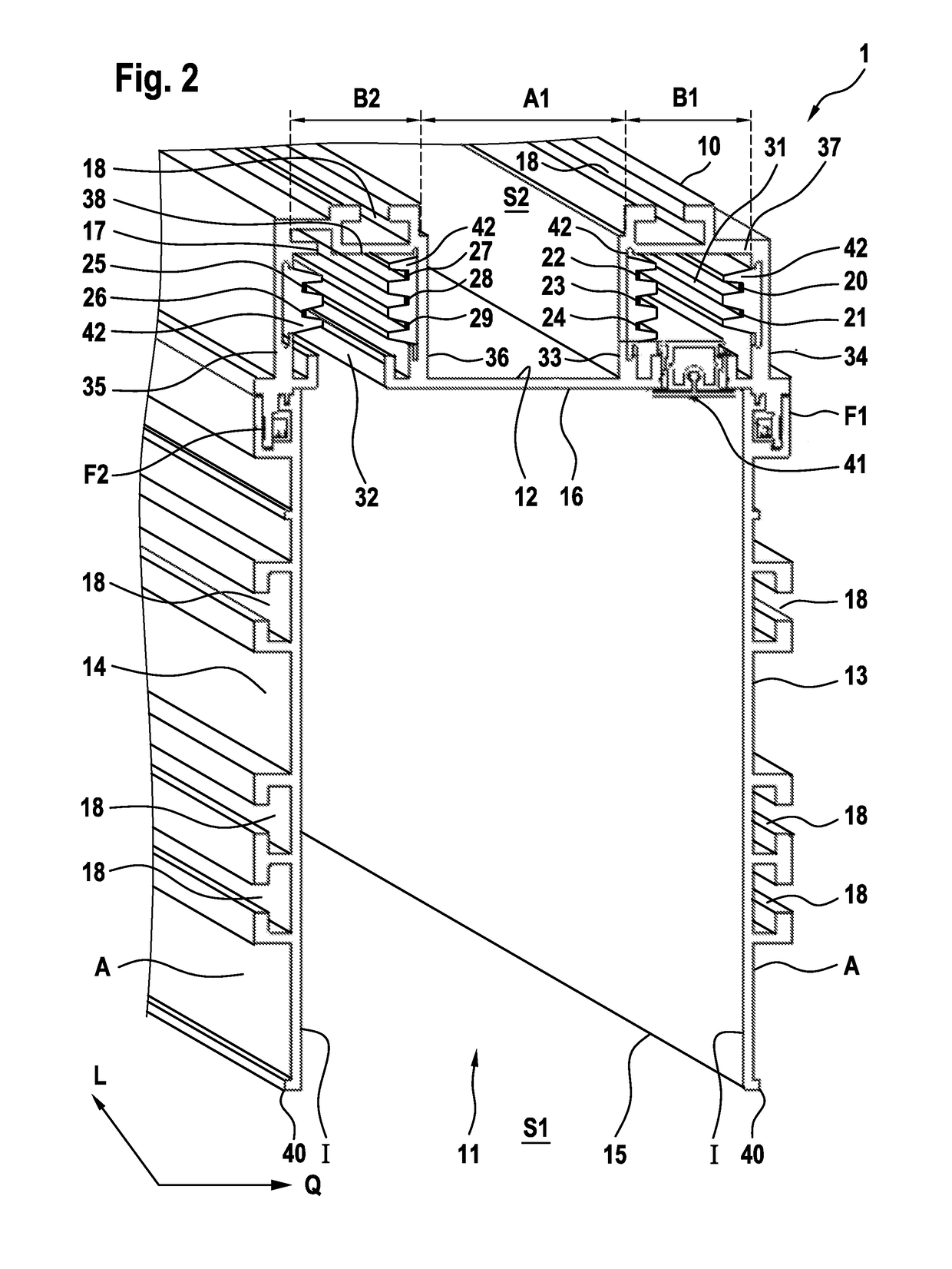 Busbar, consumer unit, use of such a consumer unit, power transmission device and building element