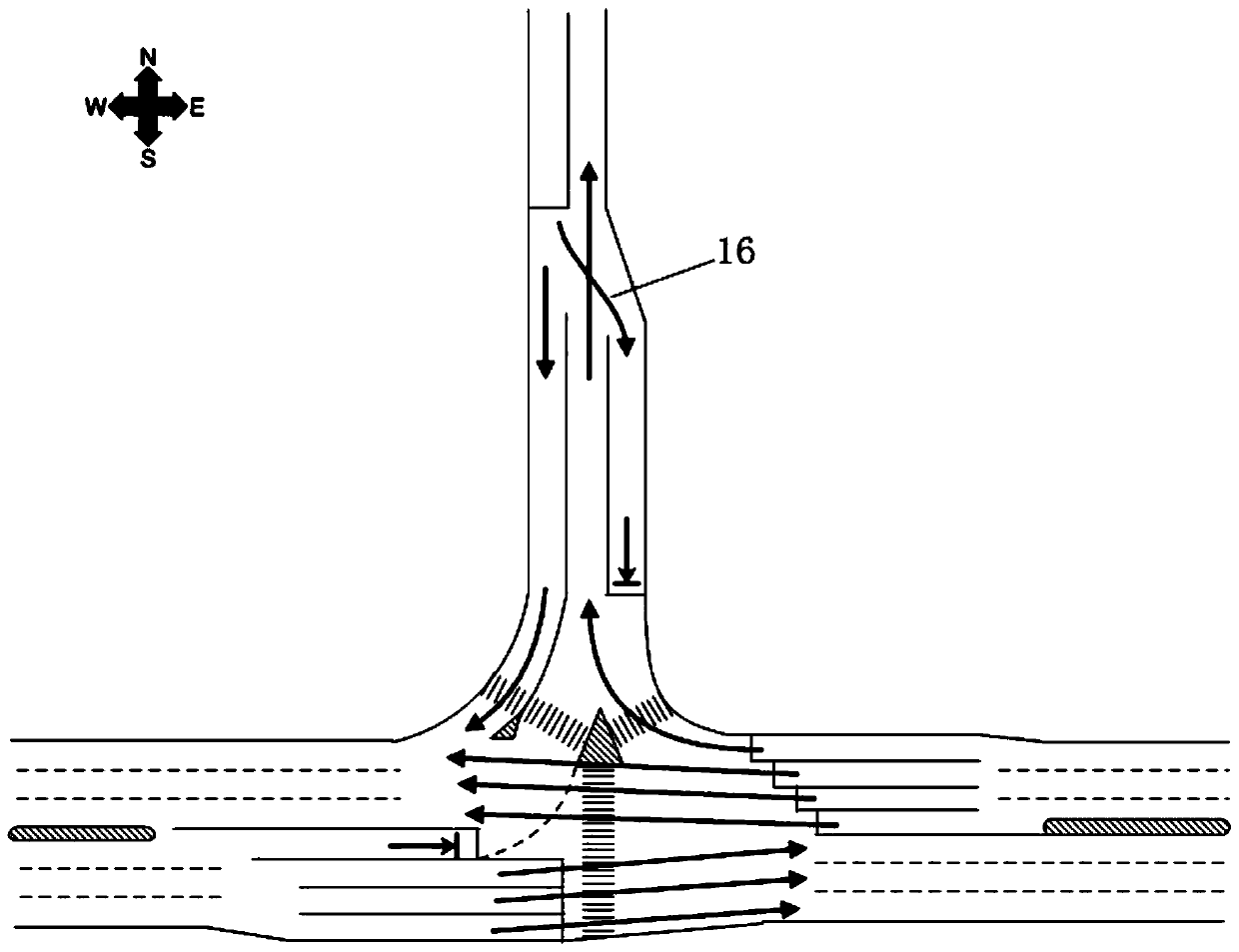 A three-way intersection and its lane-changing control method