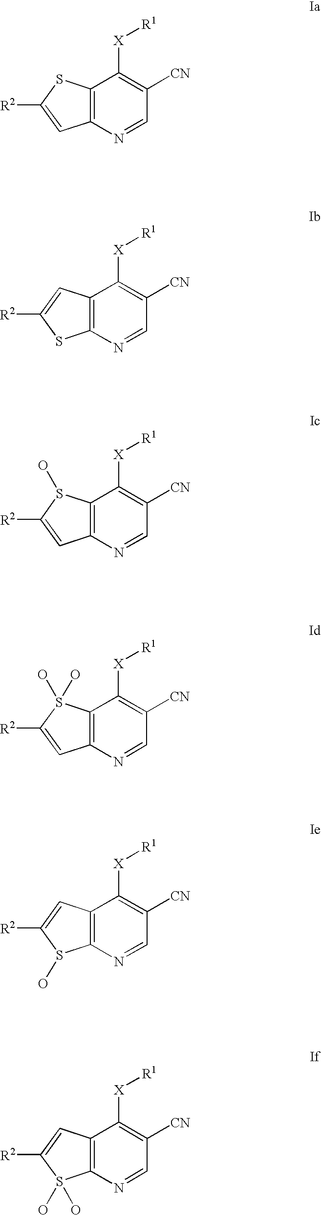 Thieno[3,2-b]pyridine-6-carbonitriles and thieno[2,3-b]pyridine-5-carbonitriles as protein kinase inhibitors