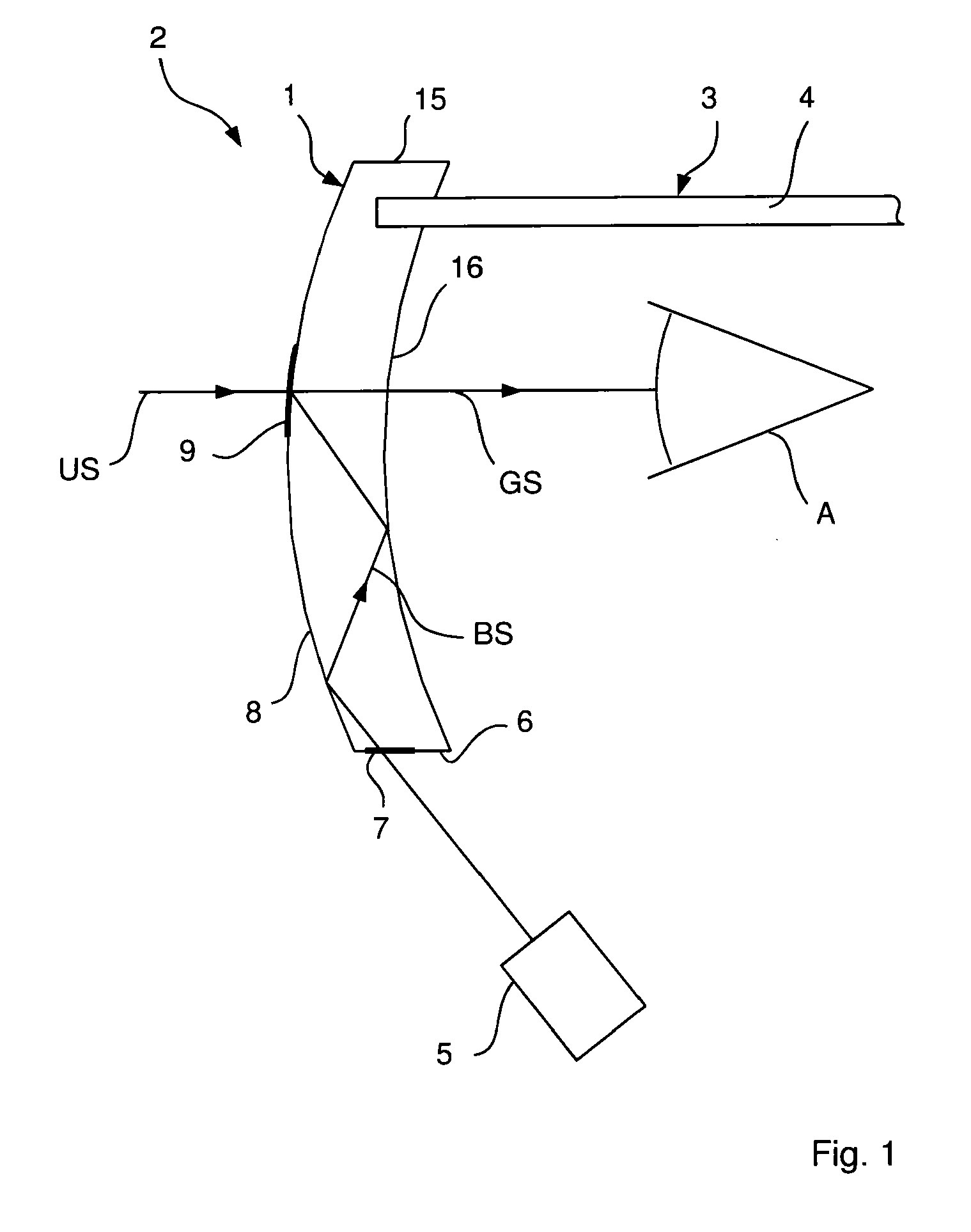 Beam combiner for use in a head-mounted display device and beam splitter