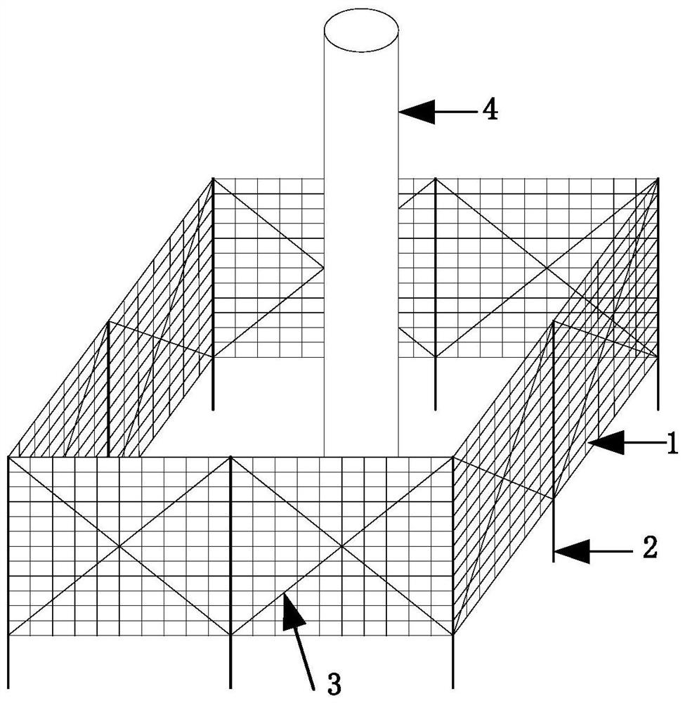 High vertical grid type offshore wind power foundation anti-scouring system and method