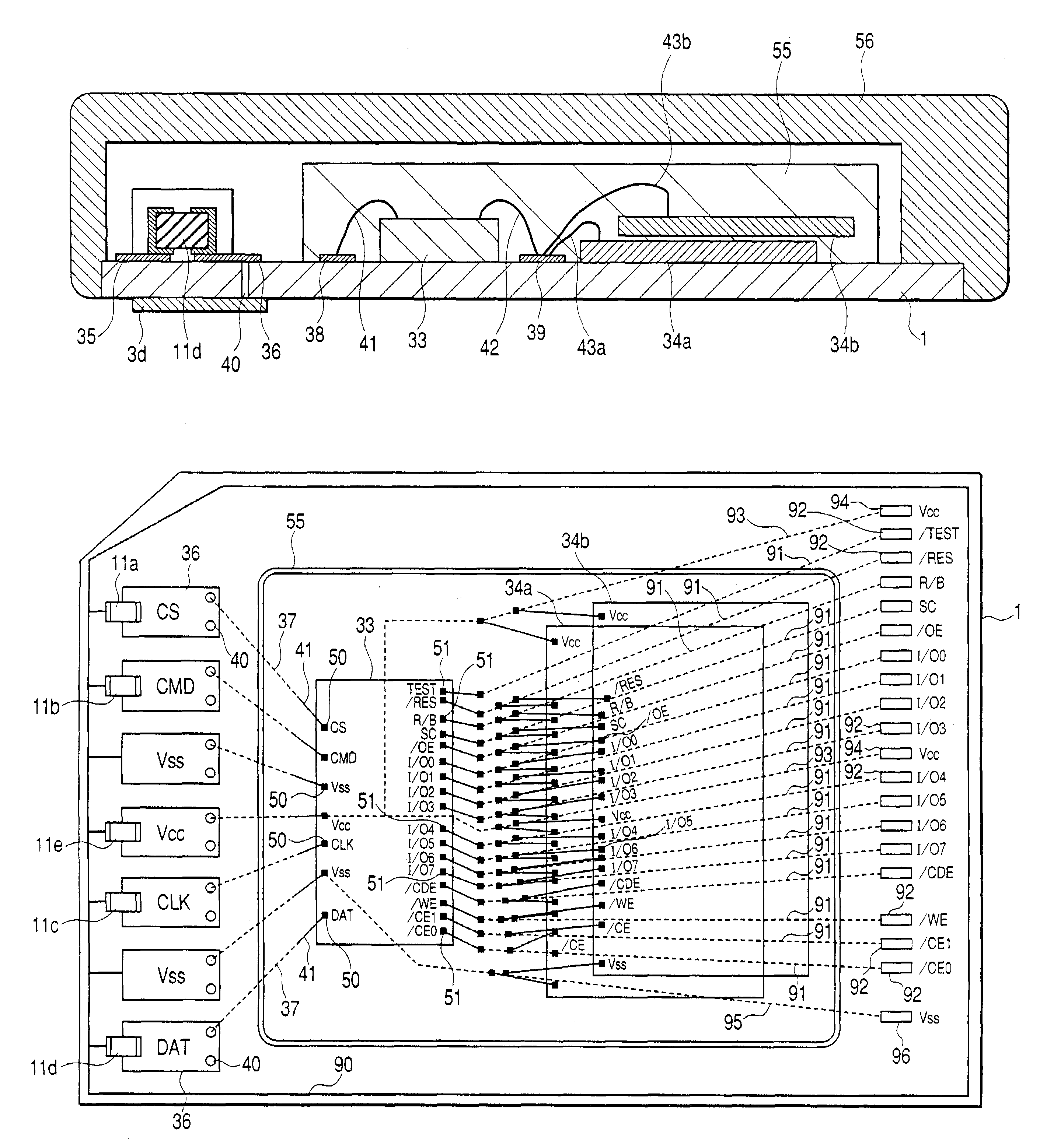 IC card with controller and memory chips