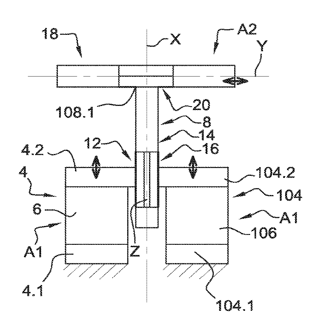 Device for transforming an out-of-plane movement into an in-plane movement, and/or vice-versa