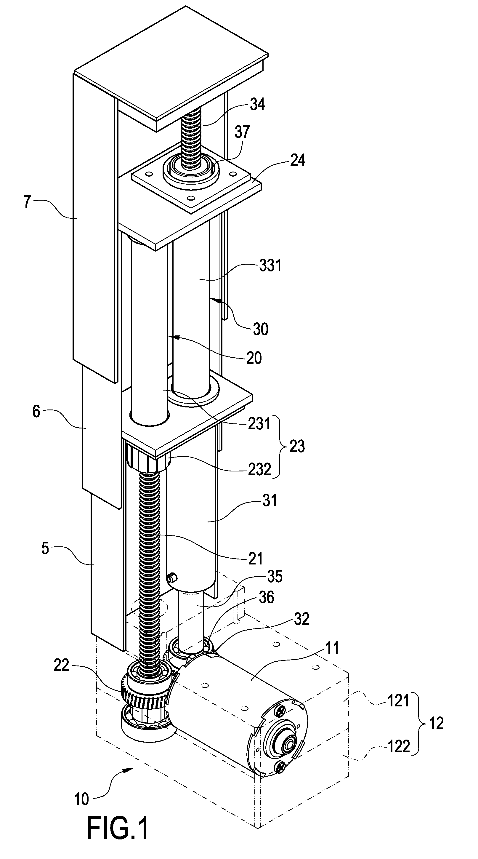 Lifting device having parallel double screw rods