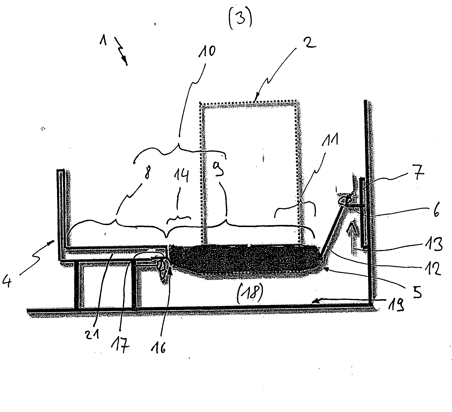 Installable reclining device for emergency medical aid of patients