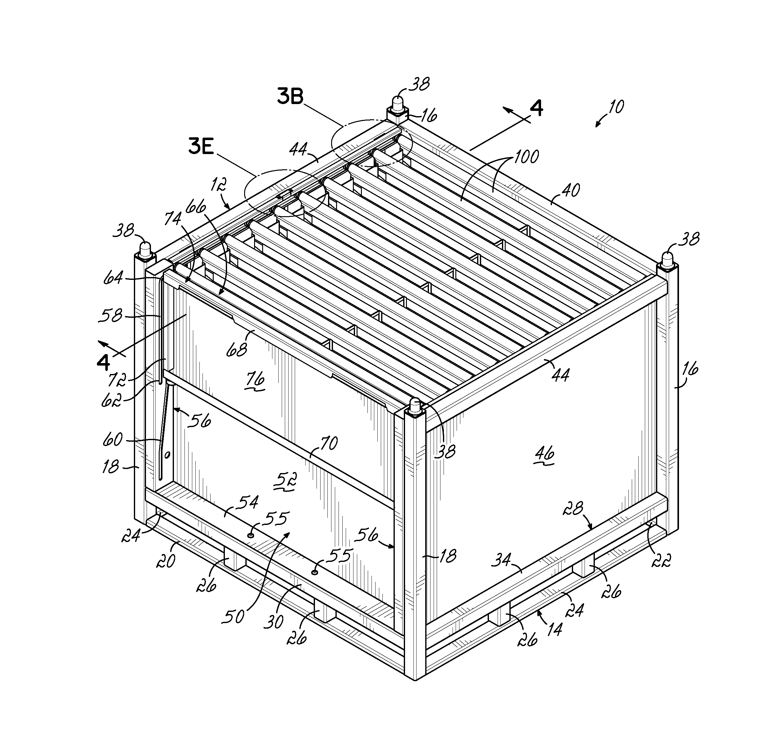 Container having door assembly and multiple layers of tracks