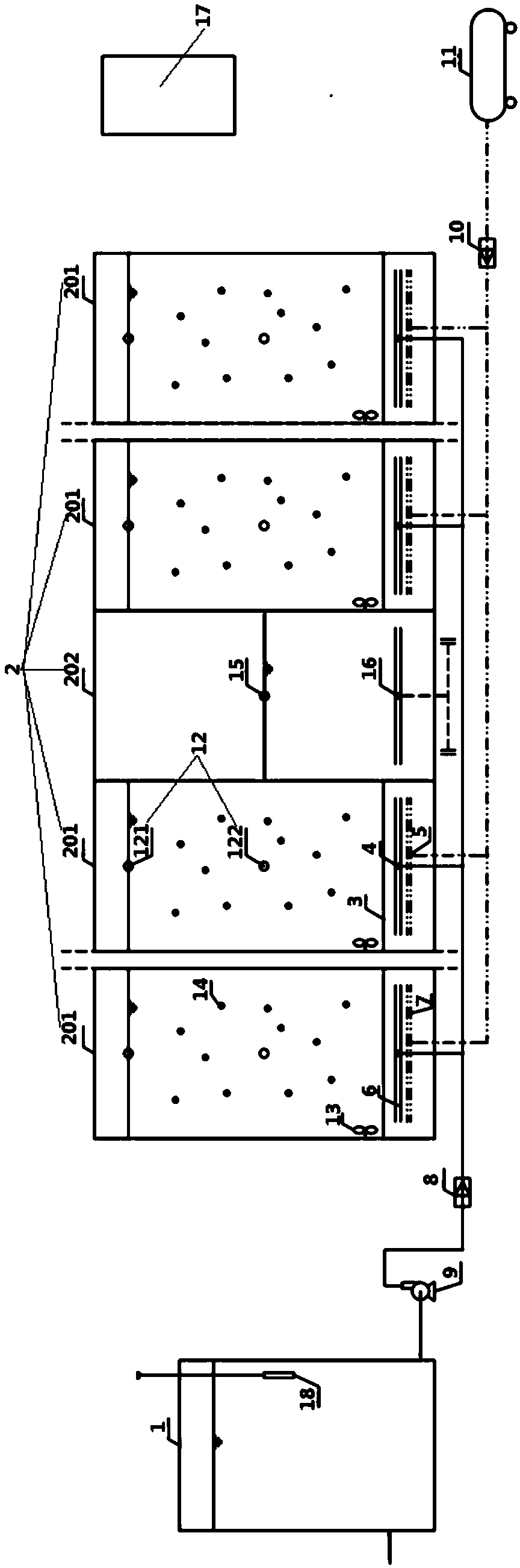 Continuous flow intermittent aeration type biological film nitrogen and phosphorus removal device and method