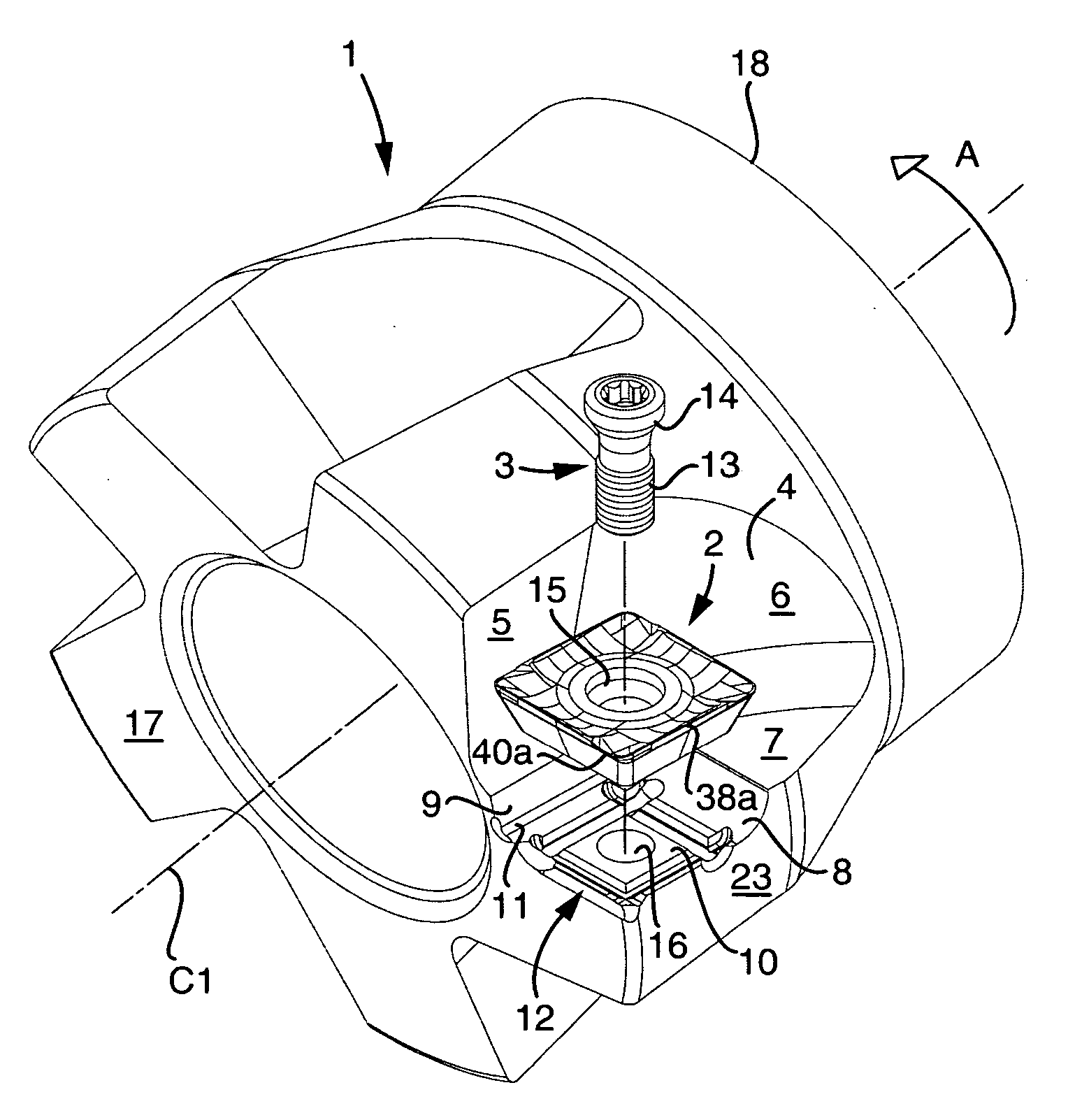 Tool and a cutting insert for chip removing machining