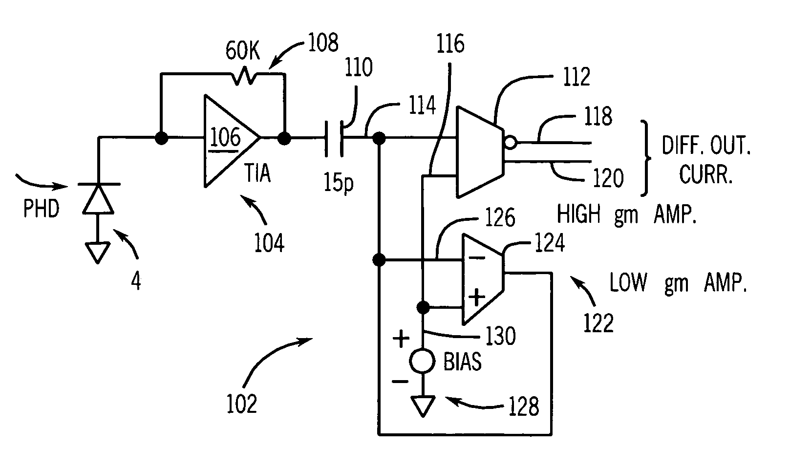 Reduced-size sensor circuit