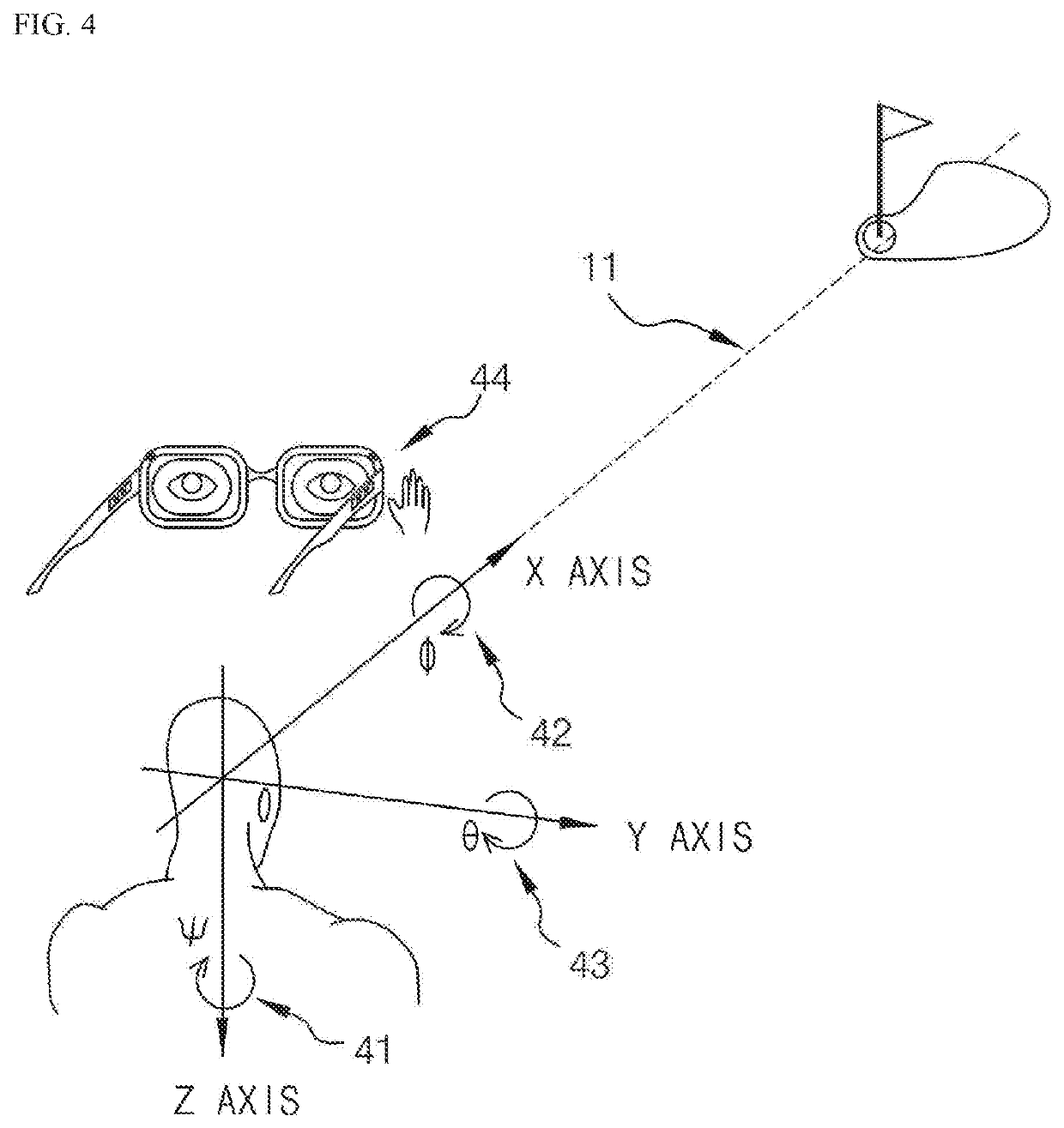 Golf eyeglasses for assisting directional alignment and method for operating same