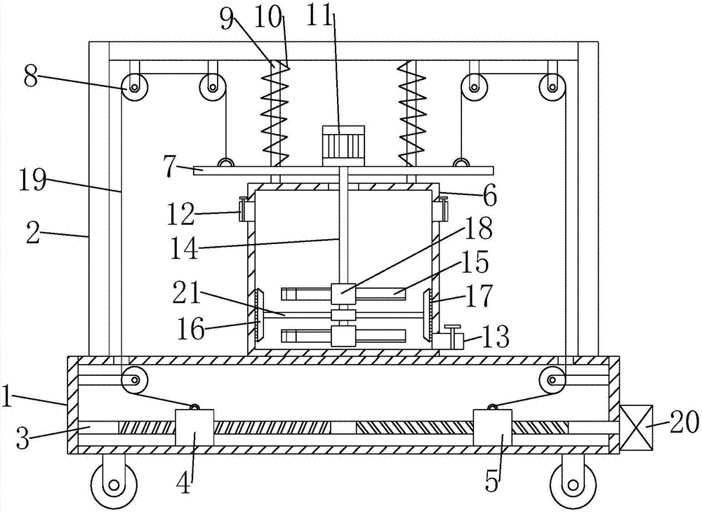 Lifting type mixing and stirring device for water-based paint