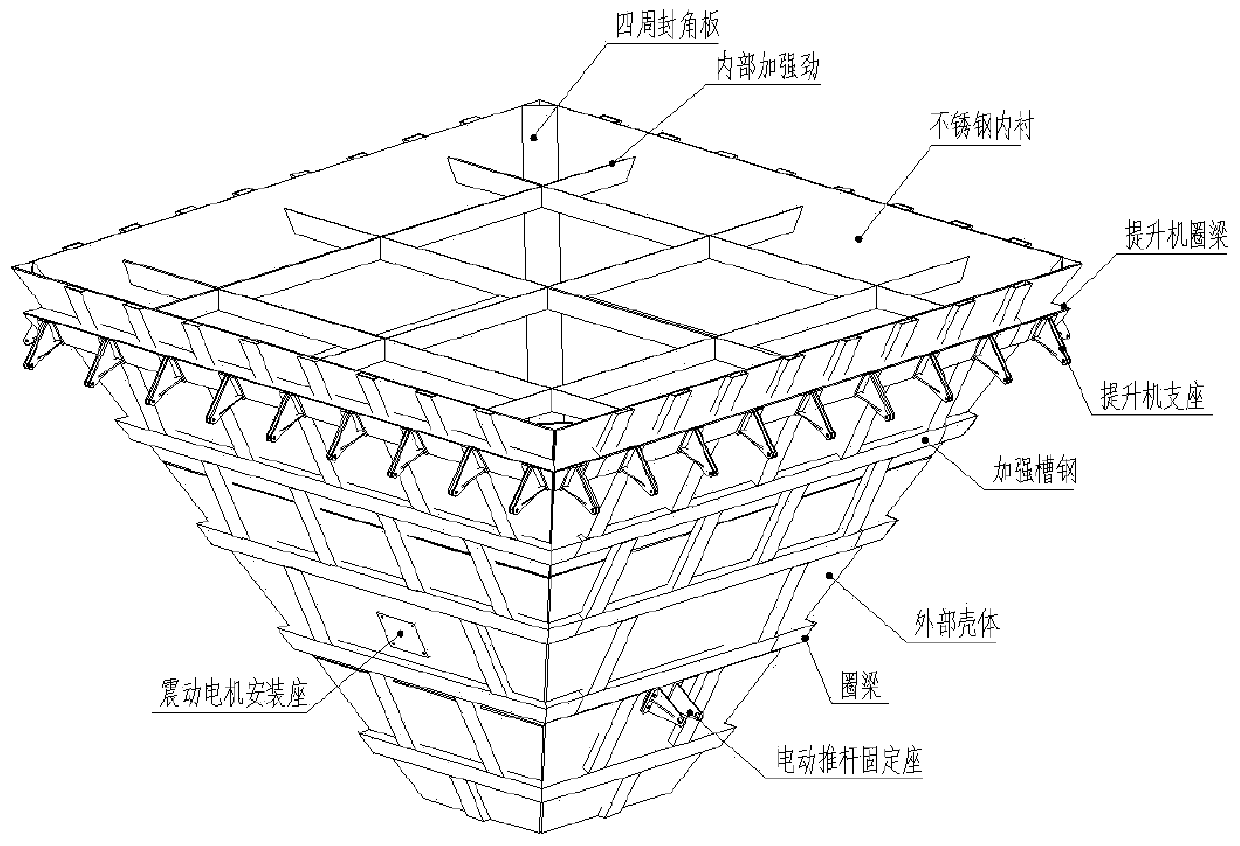 Square non-standard coal hopper with bin cover and manufacturing method