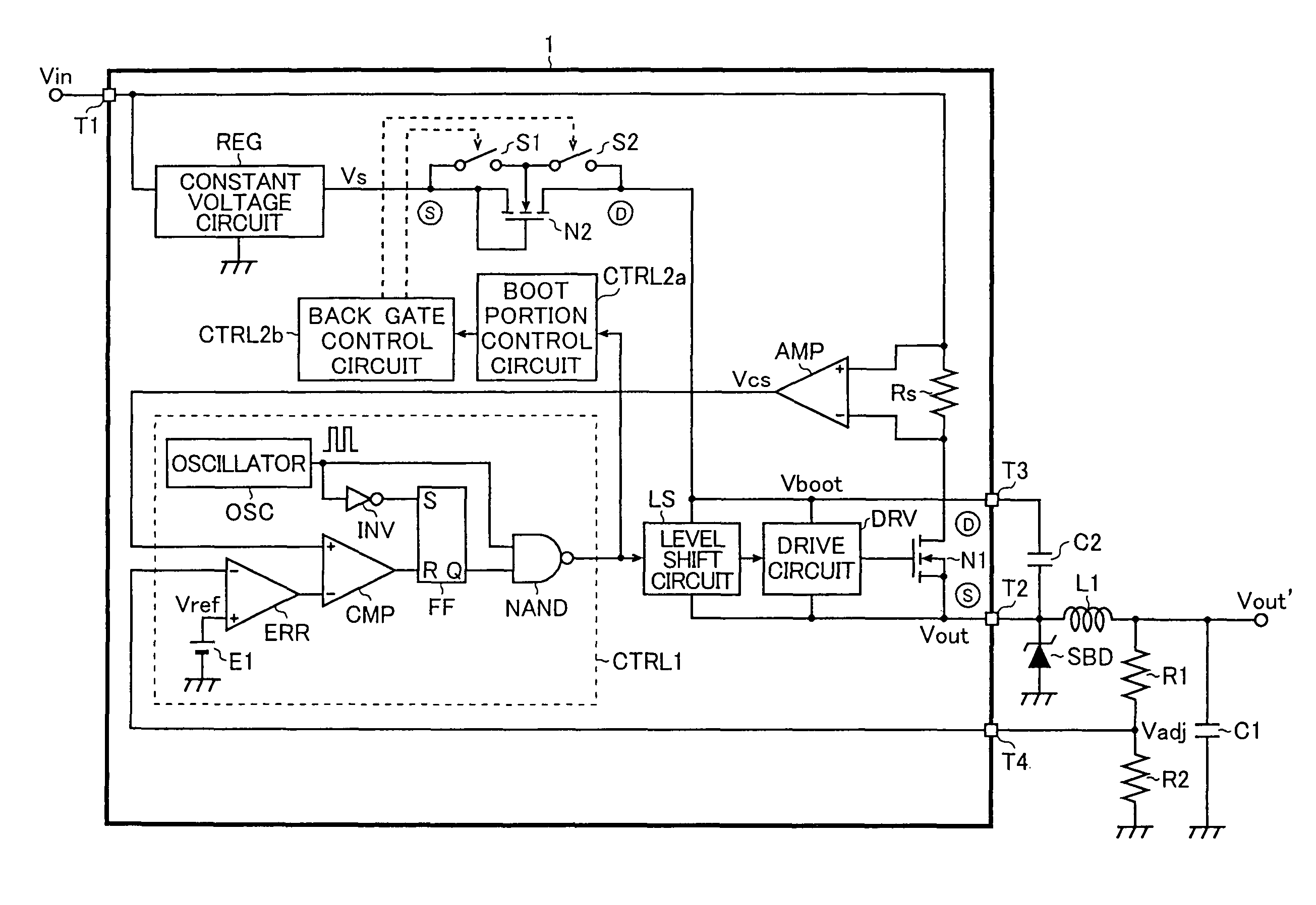 Semiconductor device, step-down chopper regulator, and electronic equipment