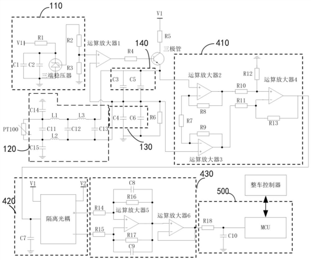 Temperature detection circuit, temperature monitoring method and electric vehicle