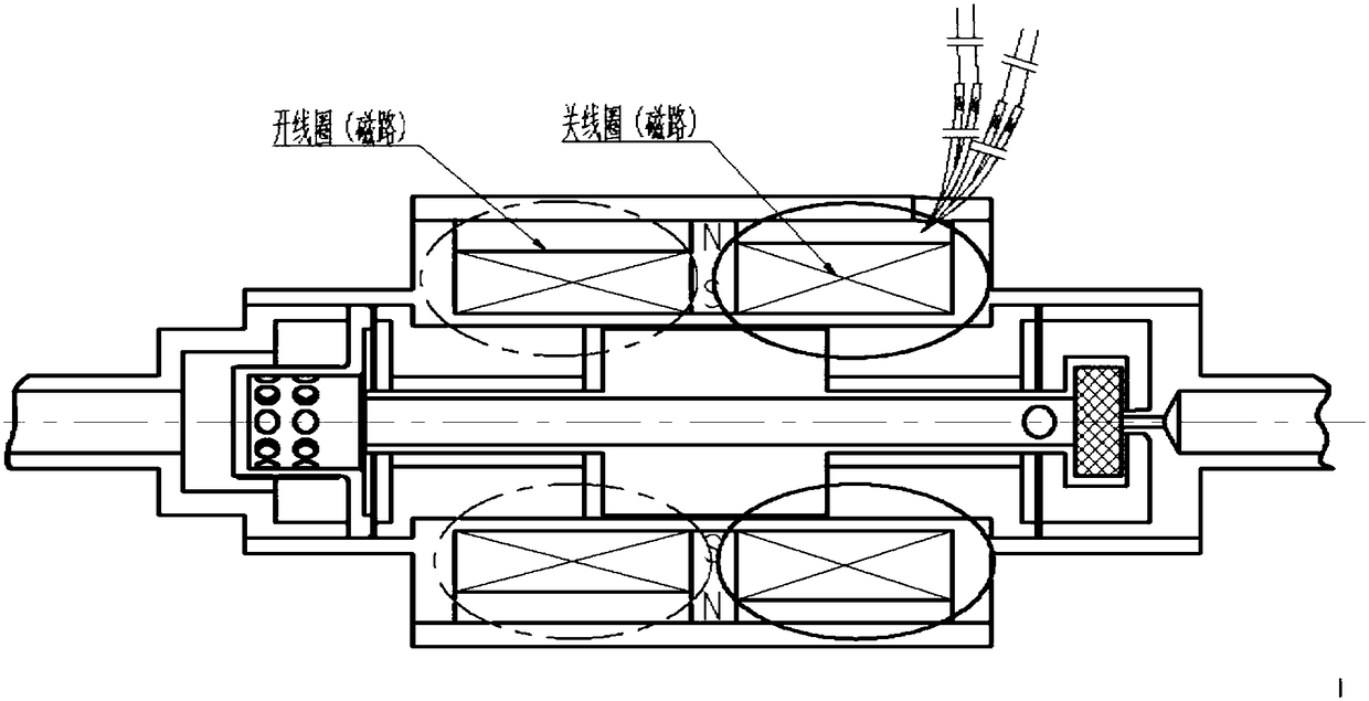 Magnetic circuit symmetrical bipolar friction-free self-locking valve