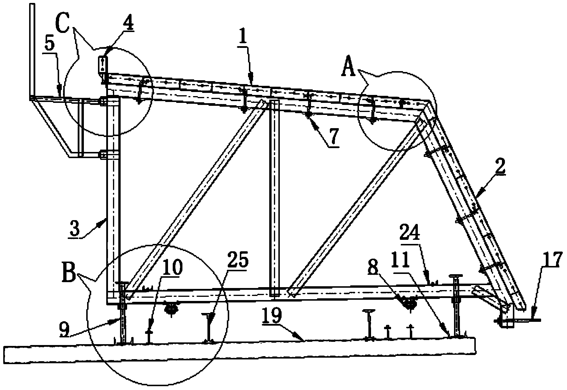 Vertical-horizontal overall-sliding type side mold of fulcrum-few support