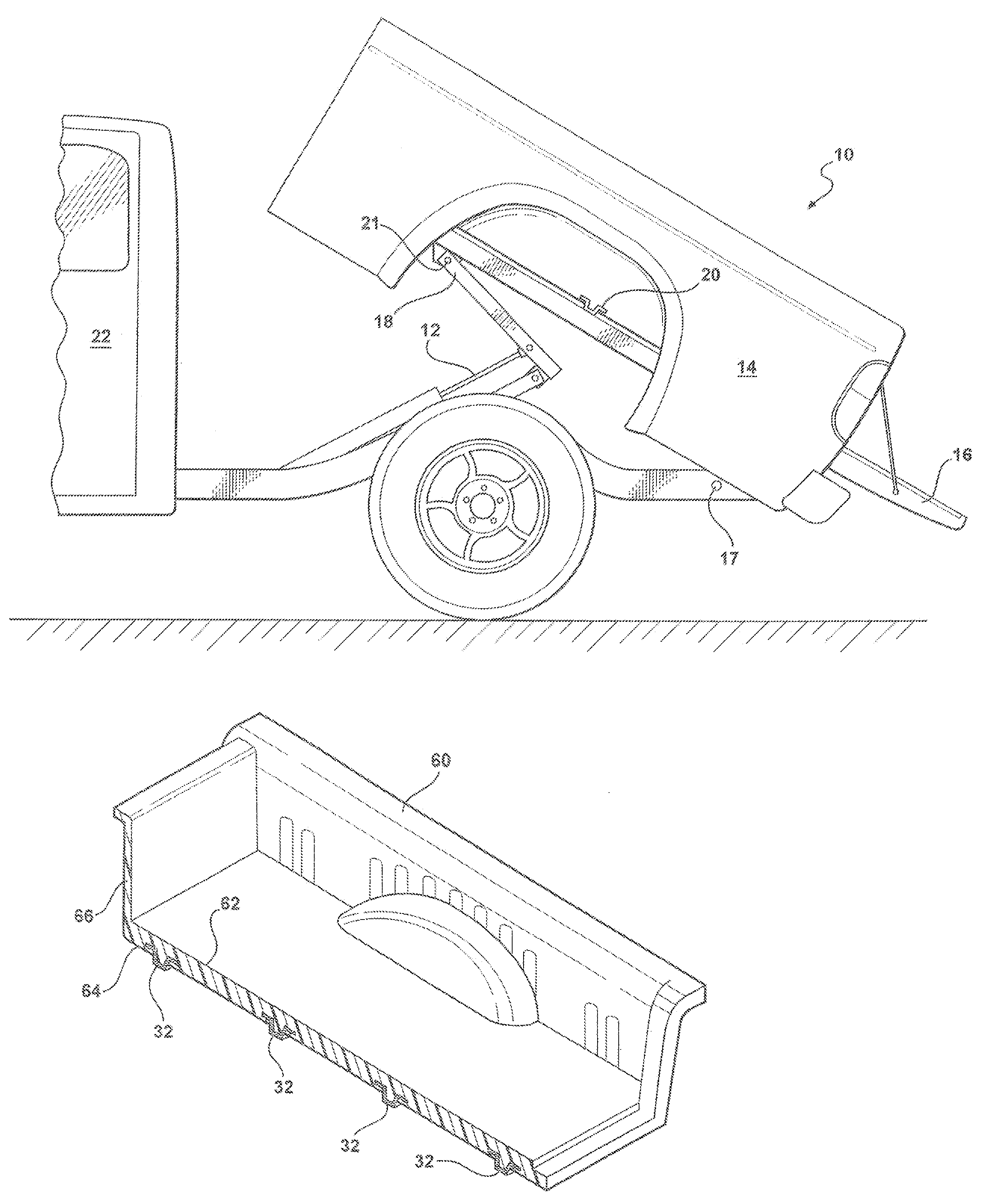 Plastic pick up truck box, and light-duty truck dumping mechanism