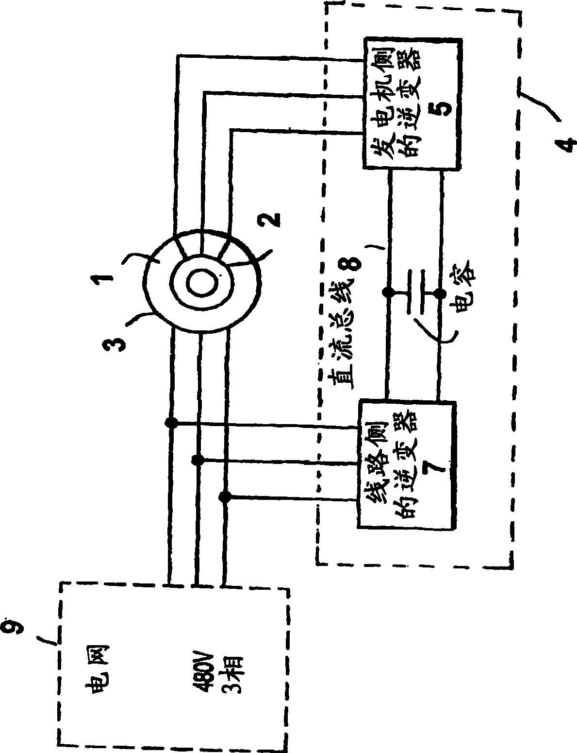 Dynamic electric brake for a variable speed wind turbine having an exciter machine and a power converter not connected to the grid