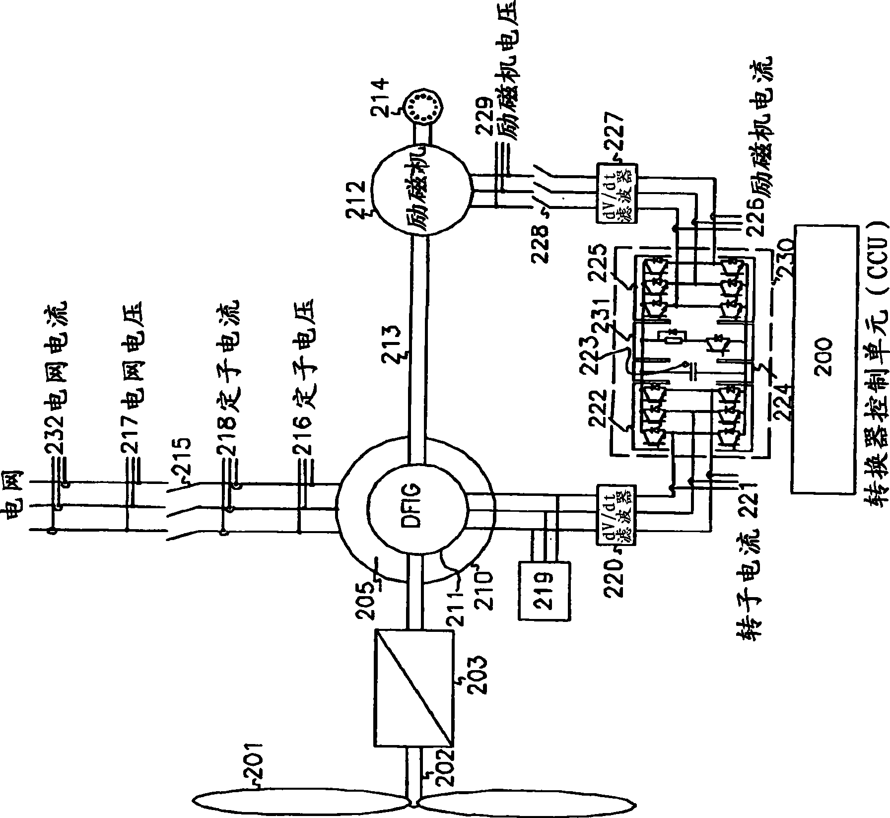 Dynamic electric brake for a variable speed wind turbine having an exciter machine and a power converter not connected to the grid