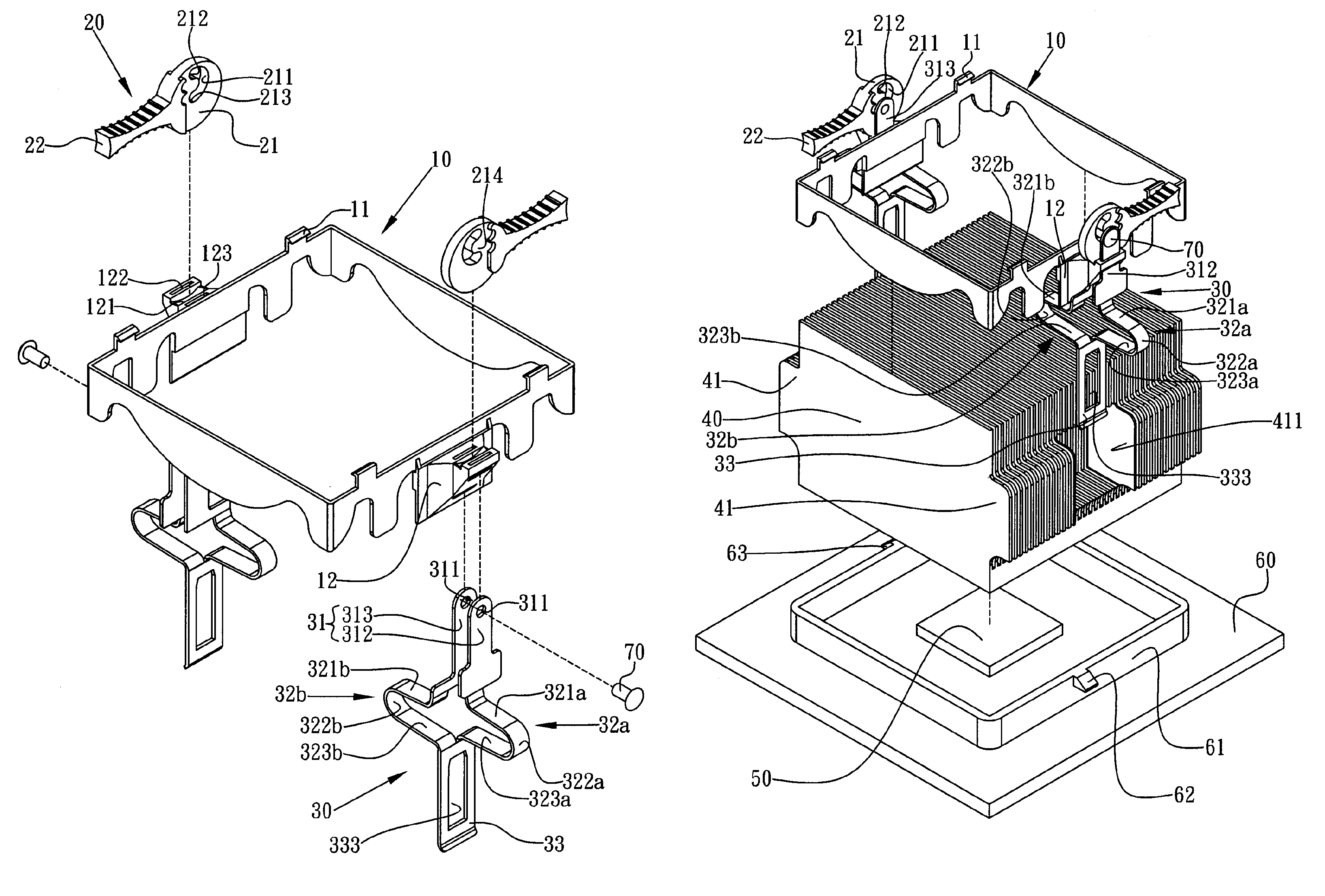 Retaining tool for a heat sink