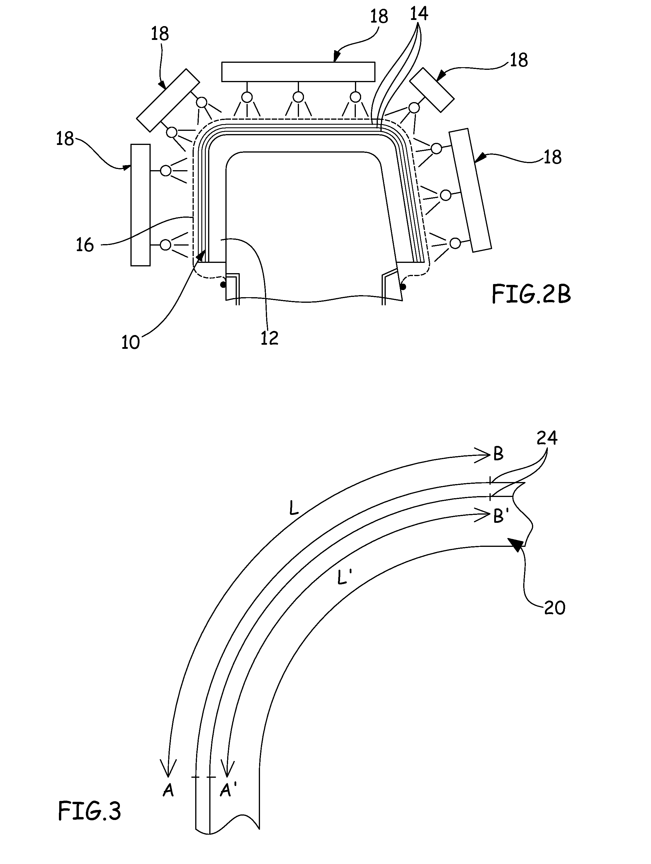 Process for manufacturing a part made of composite material that comprises at least one radius of curvature