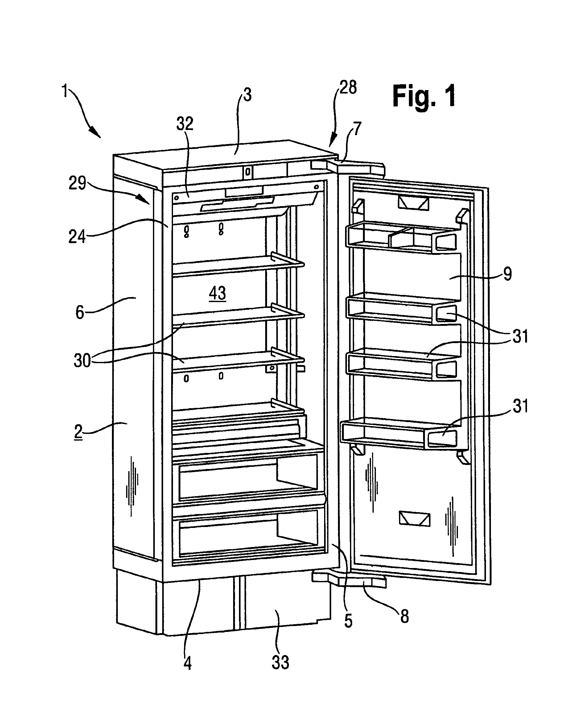 Refrigerator or freezer comprising a reinforcement frame