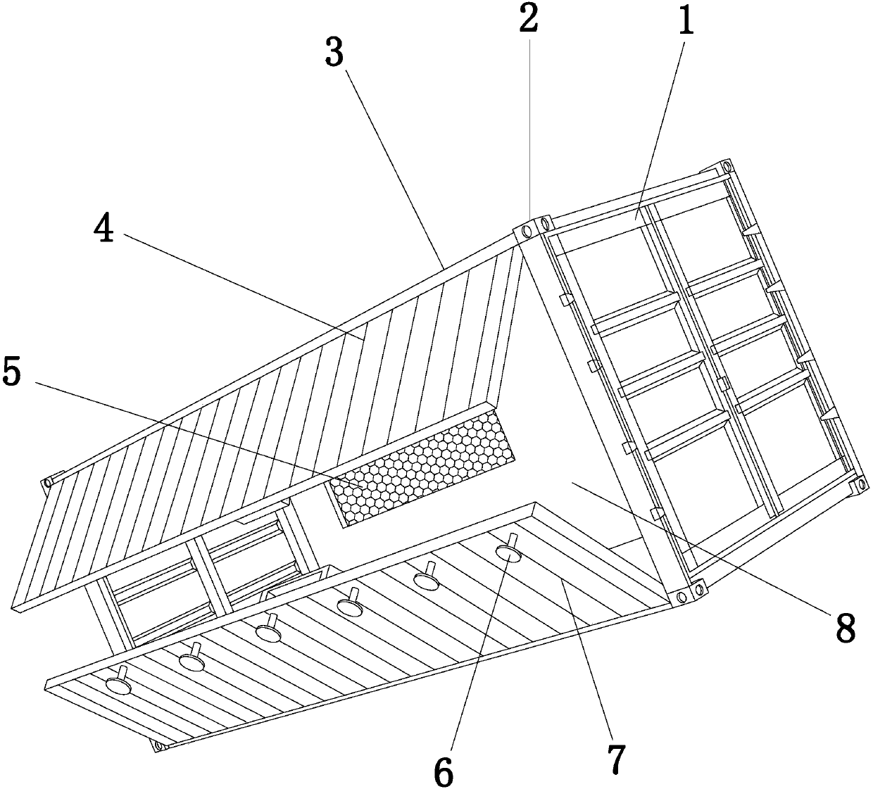 Blind corrugation end gland structure of container