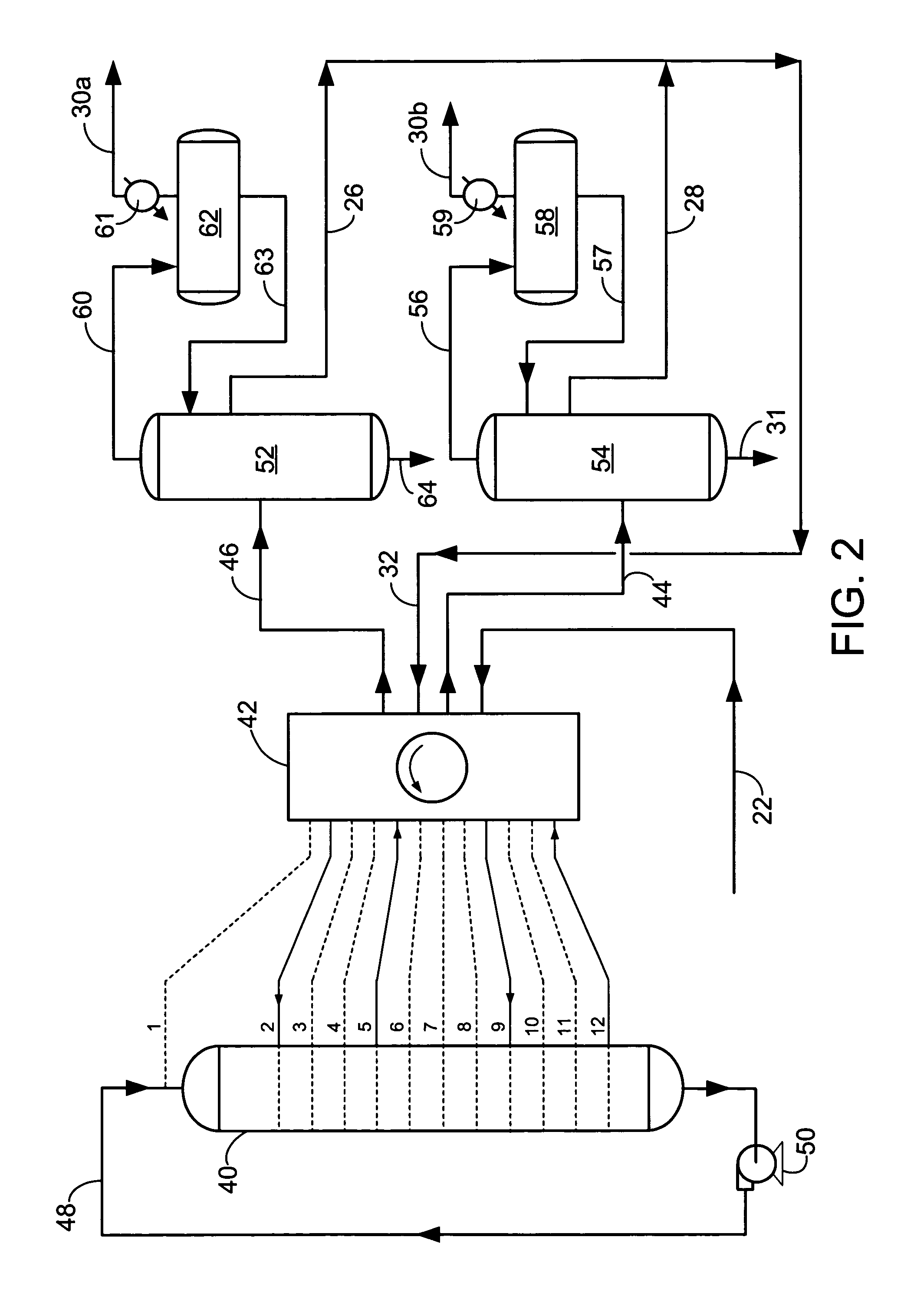 Isomerization process with adsorptive separation