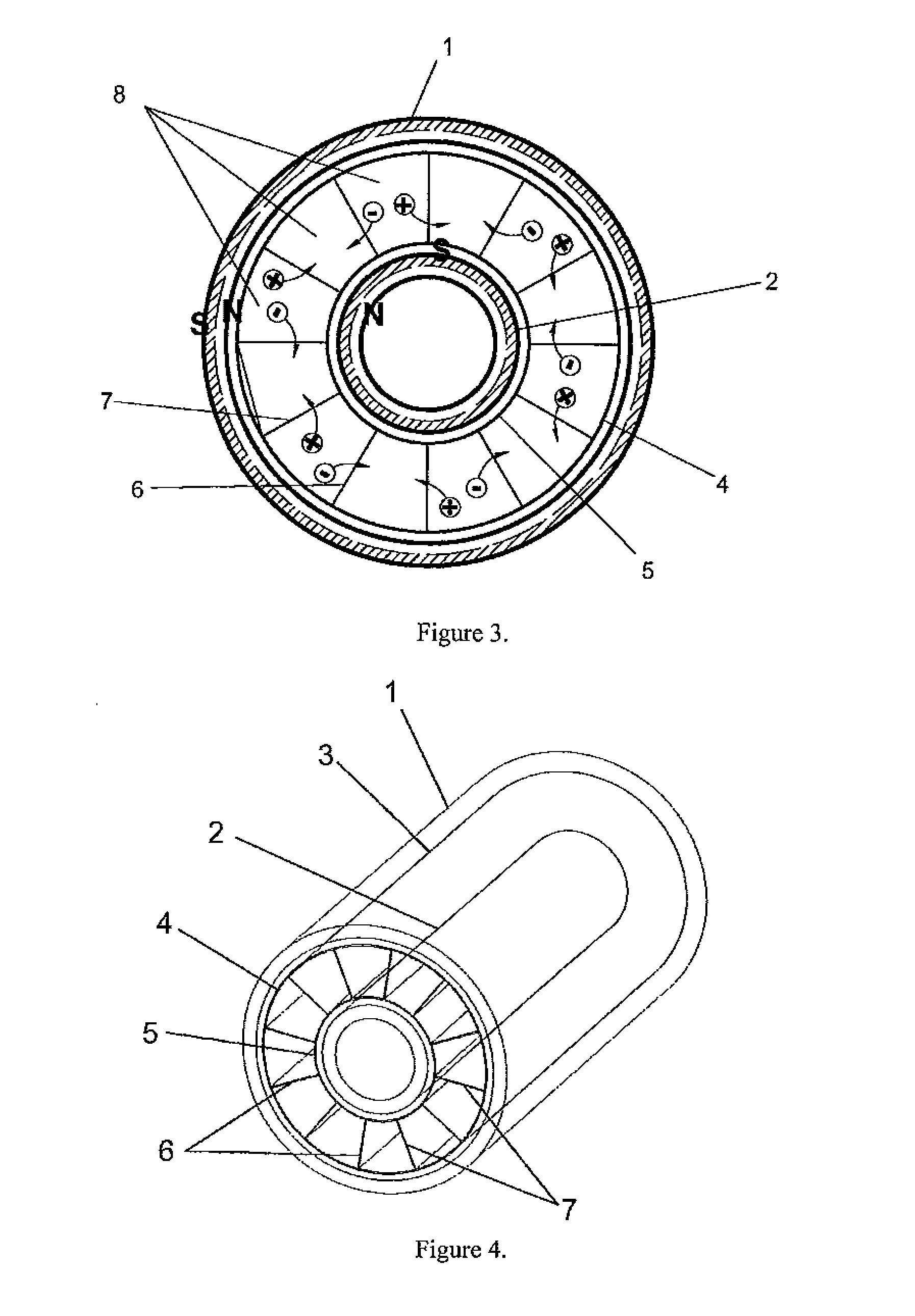 Desalination device using selective membranes and magnetic fields