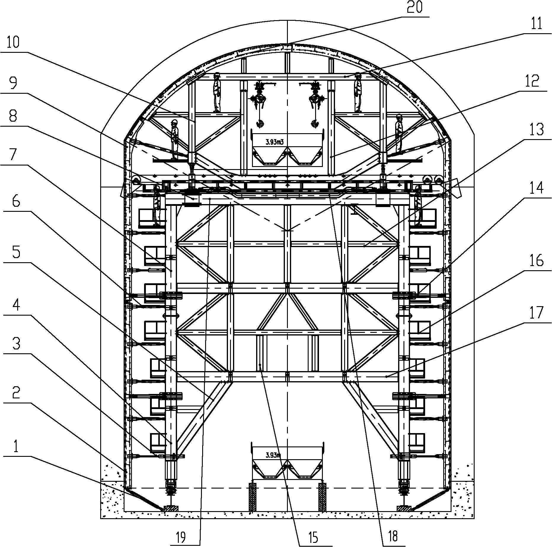 Hydraulic self-running inclined-hole ordinary-state concrete casting trolley