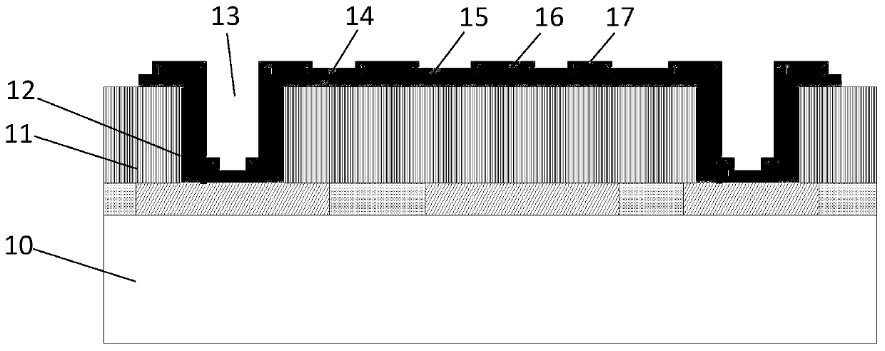 Infrared detector structure with high filling factor and manufacturing method thereof