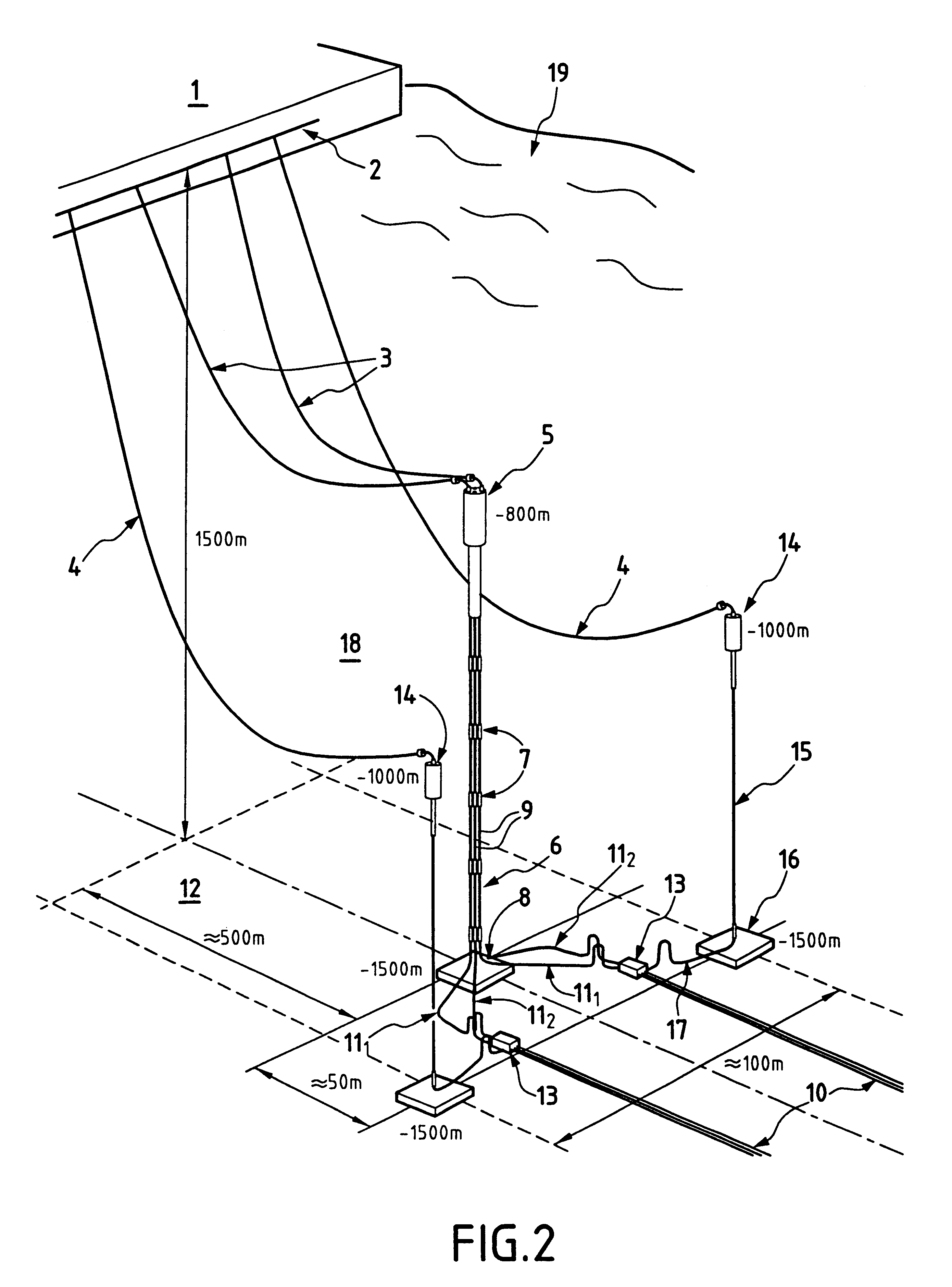 Method and device for linking surface to the seabed for a submarine pipeline installed at great depth