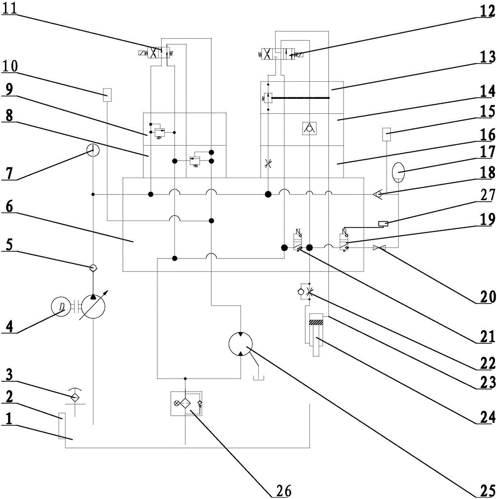 An emergency hydraulic system of a central hydraulic transmission hydraulic rake thickener