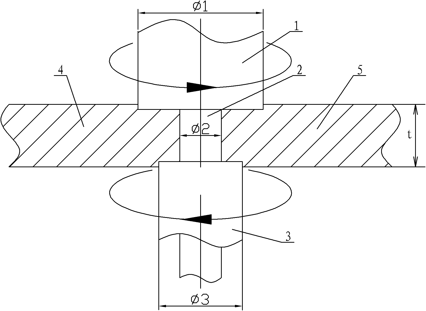 Self-maintained friction stir welding method with reversely rotating upper and lower shaft shoulders