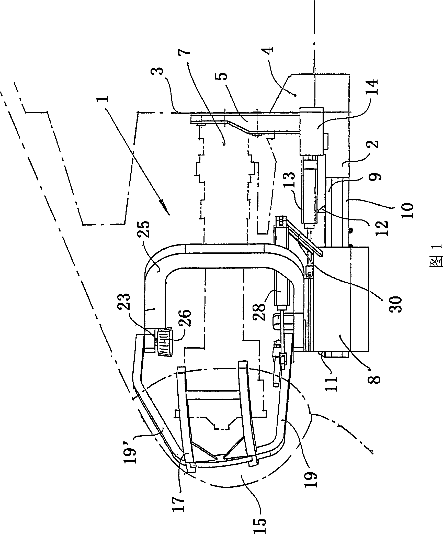 Front hatch having cantilever hatch-operating mechanism