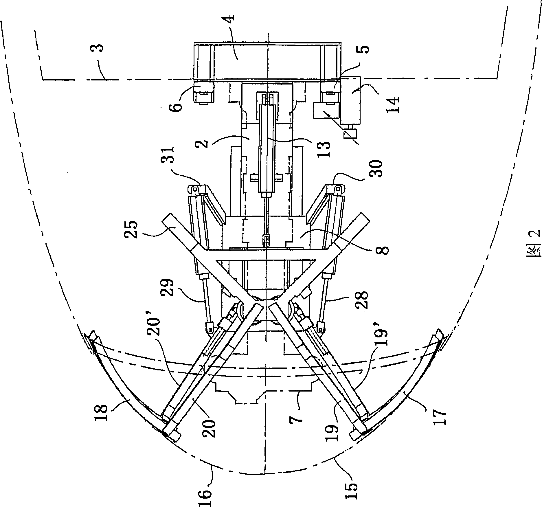 Front hatch having cantilever hatch-operating mechanism