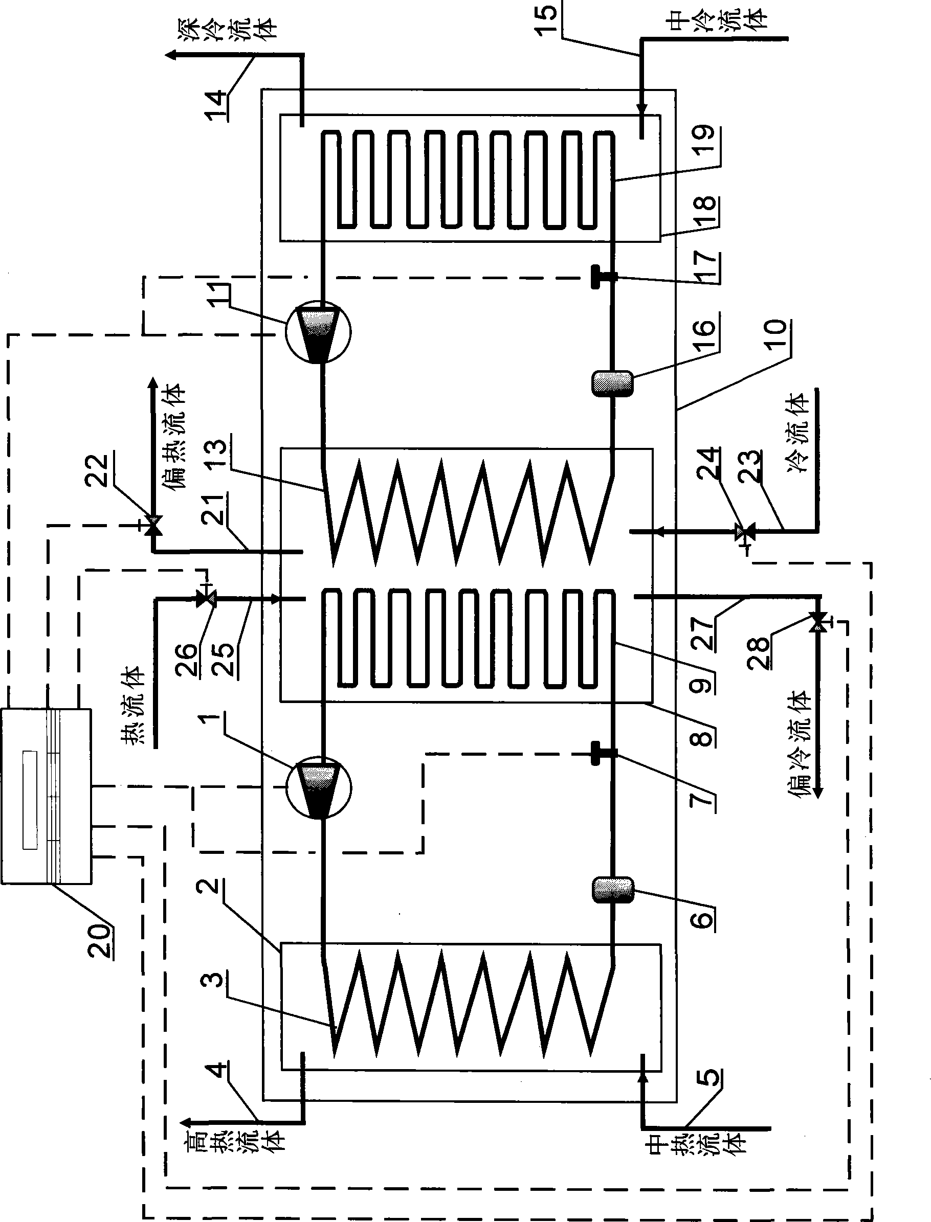 Synchronous refrigerating-heating machine set with cold-hot source complement