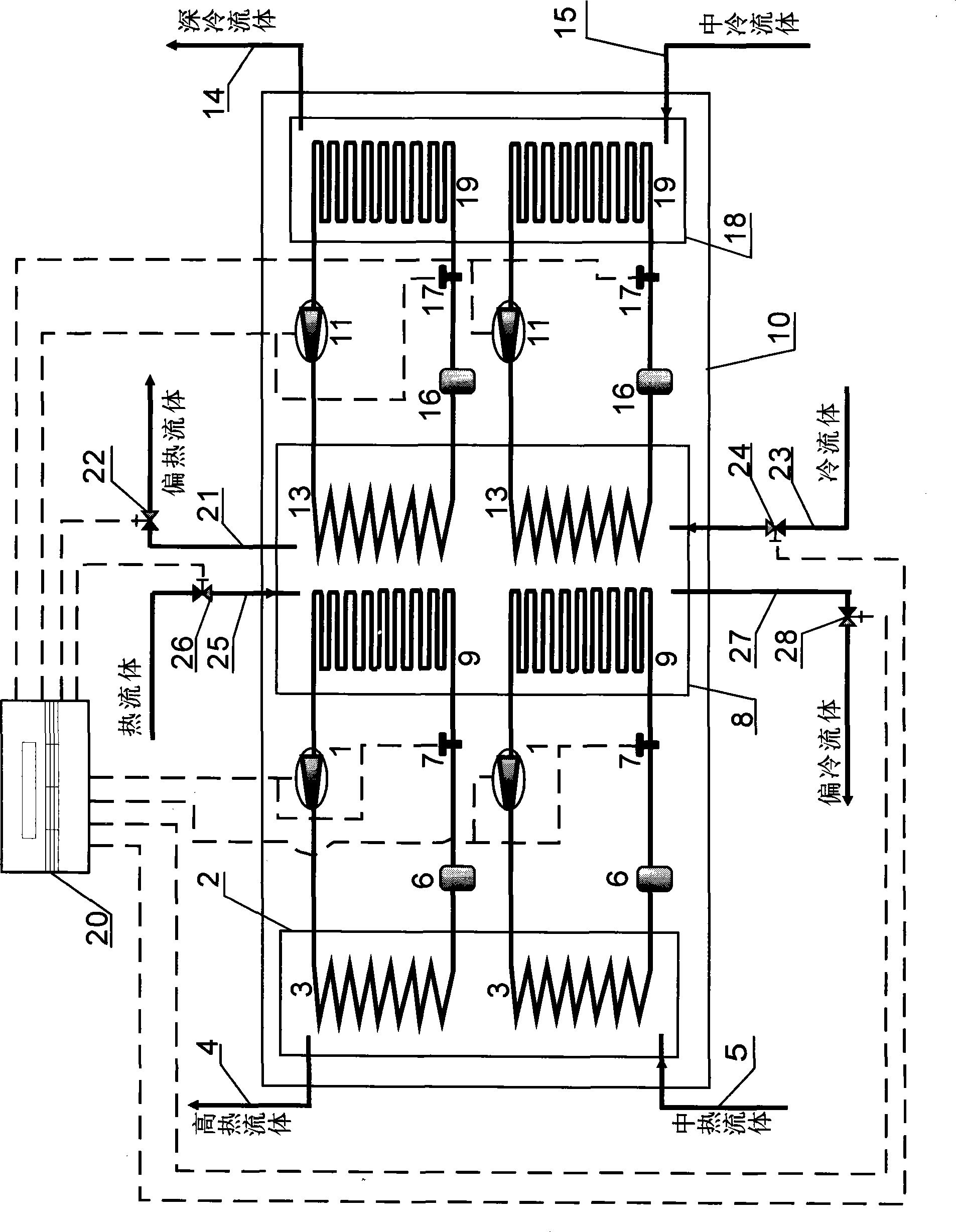 Synchronous refrigerating-heating machine set with cold-hot source complement