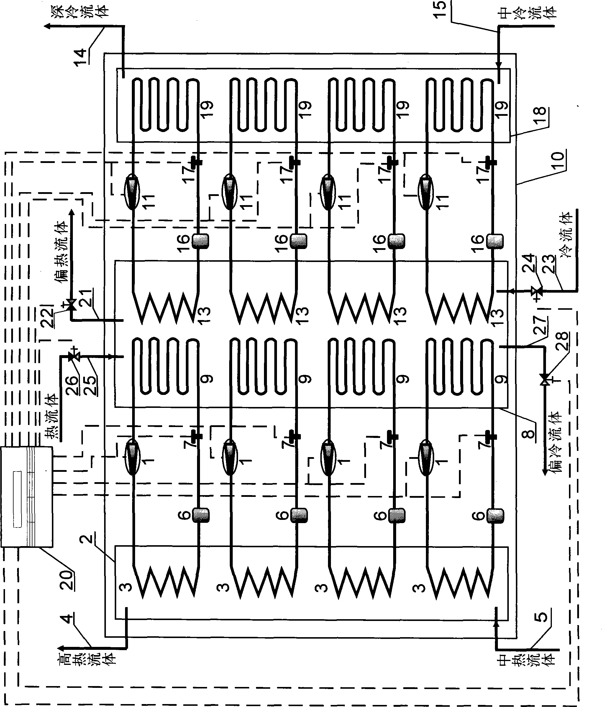 Synchronous refrigerating-heating machine set with cold-hot source complement