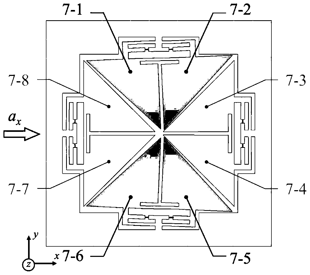 In-plane biaxial piezoresistive acceleration sensor chip and preparation method thereof