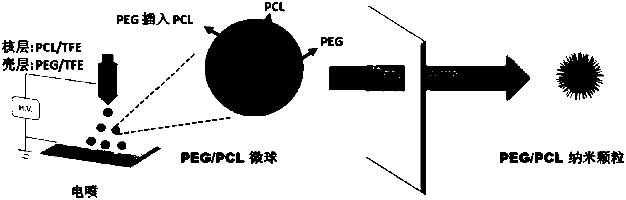 Method for preparing core-shell structure nanoparticles on basis of coaxial electrostatic spraying shell insertion strategy