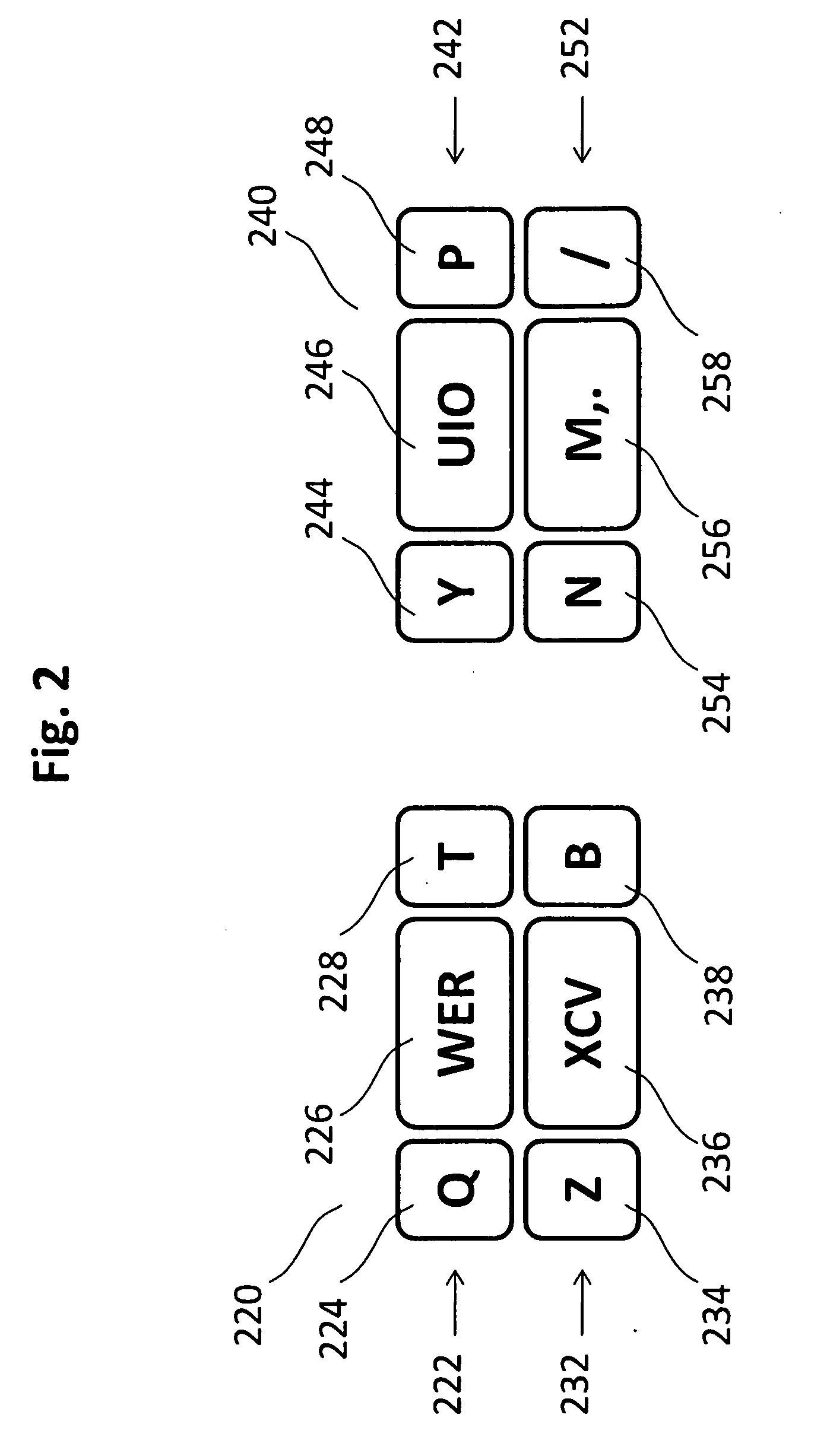 Split QWERTY keyboard with reduced number of keys