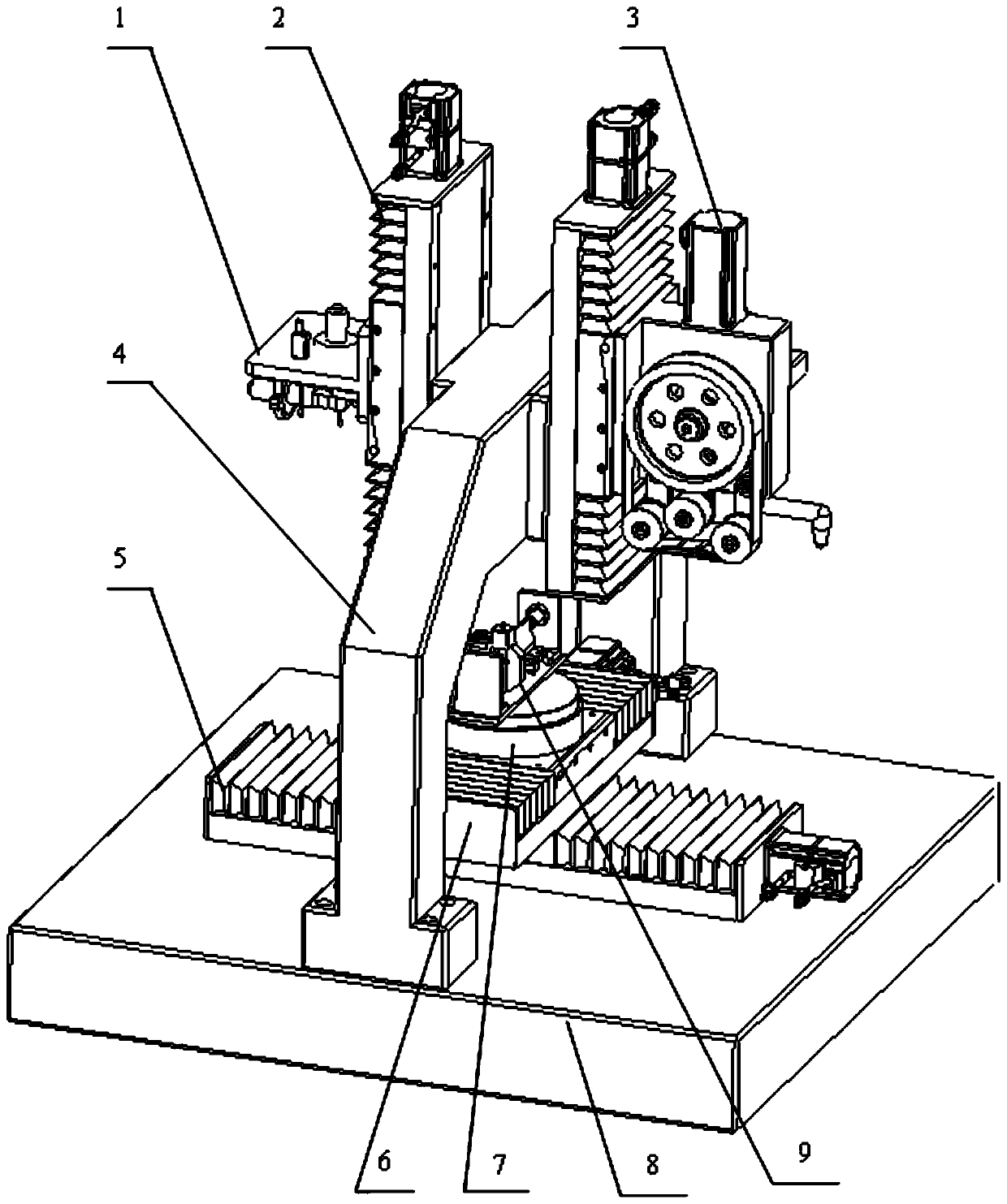 Complicated curved face milling, grinding and measuring integrated machining machine tool and forming method