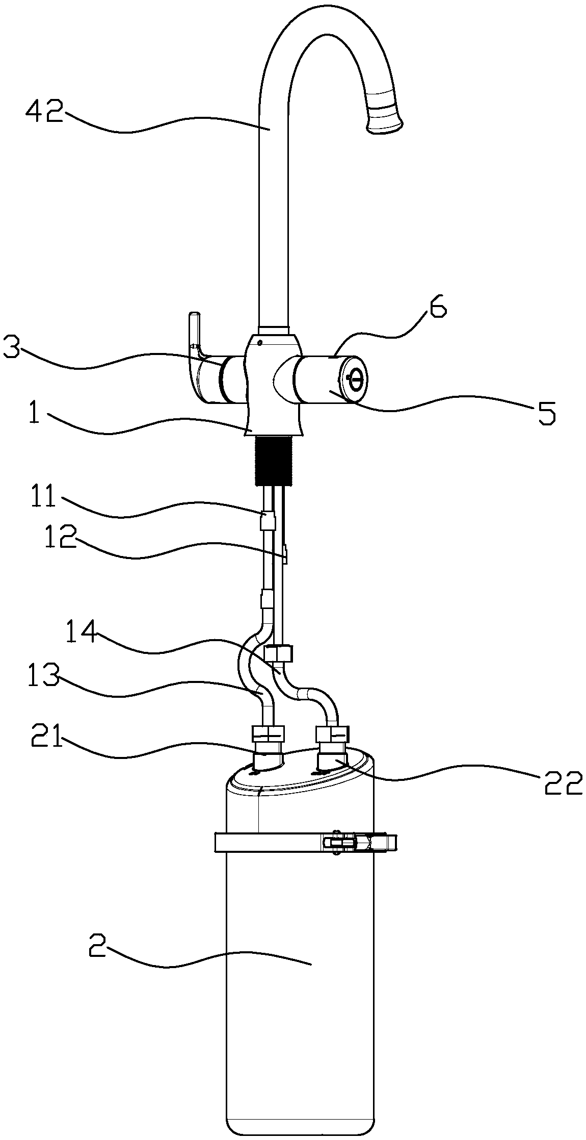 Water purification three-joint single-valve metering filtration faucet below kitchen table