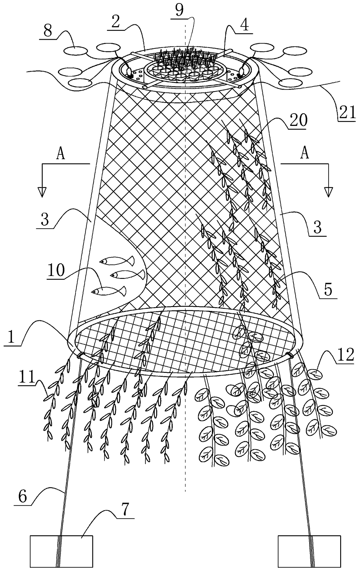 Novel three-dimensional ecological floating bed purification system